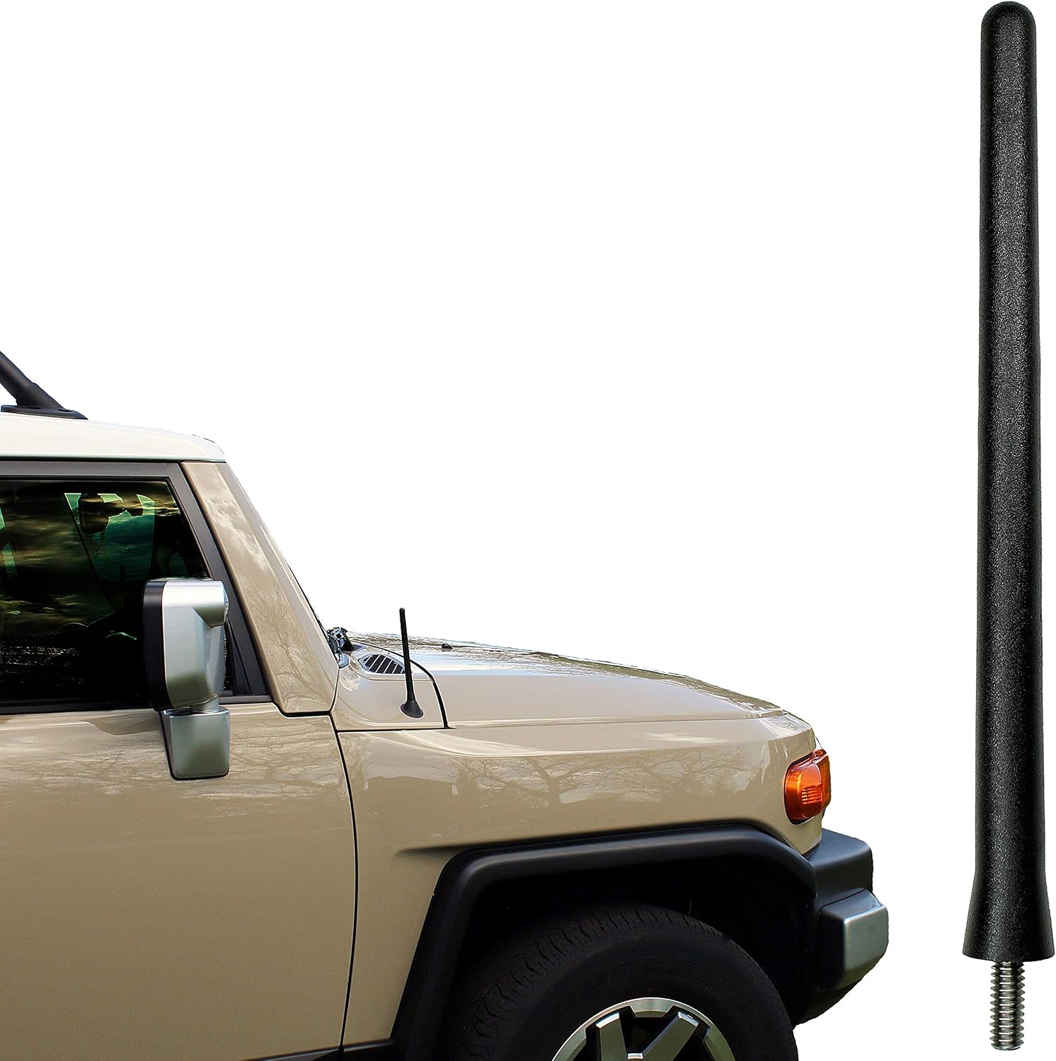 Short Rubber Antenna fits Toyota FJ Cruiser (2007-2015) - USA Stainless Steel Threading - The Original 6 3/4 Inch Accessories - Car Wash Proof - Internal Copper Coil