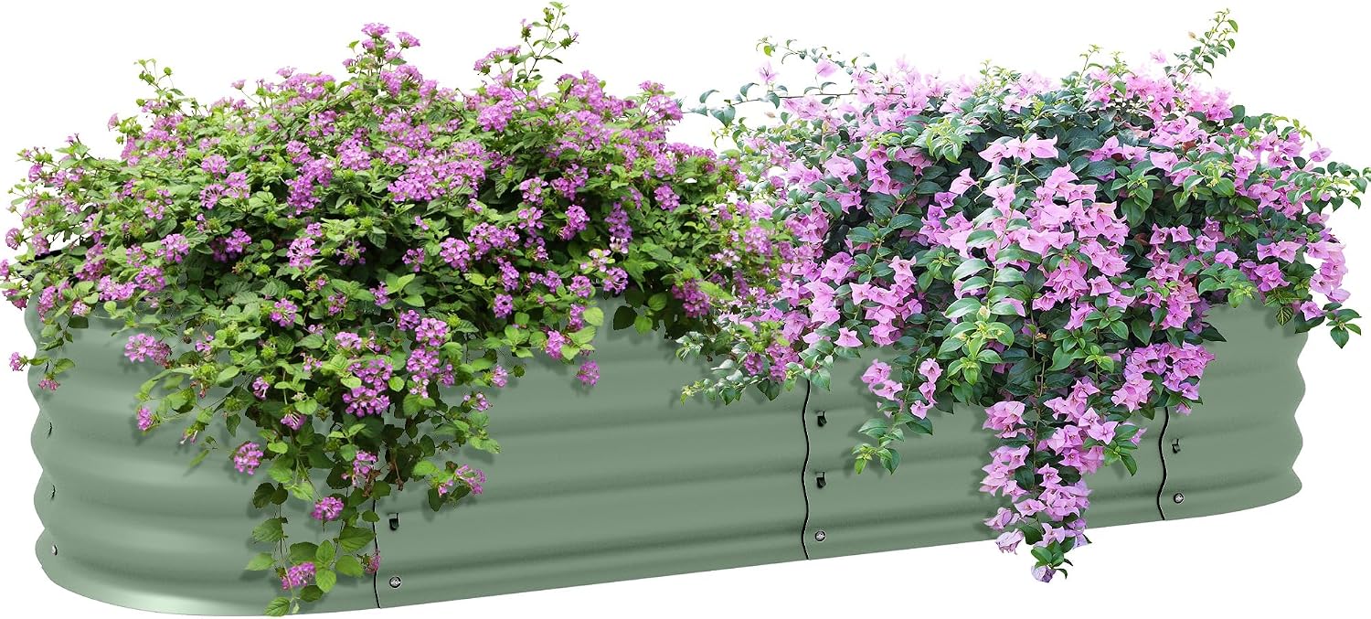 Outsunny Galvanised Raised Beds for Garden, Metal Elevated Planter Box with Safety Edging, Easy DIY for Growing Flowers, Herbs, Succulents, 150 x 62 x 30cm, Green