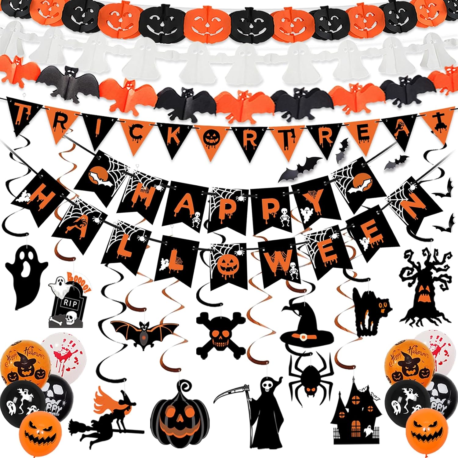 AMLOOPH Halloween Decorations Indoor Set - Happy Halloween Banner & Bunting