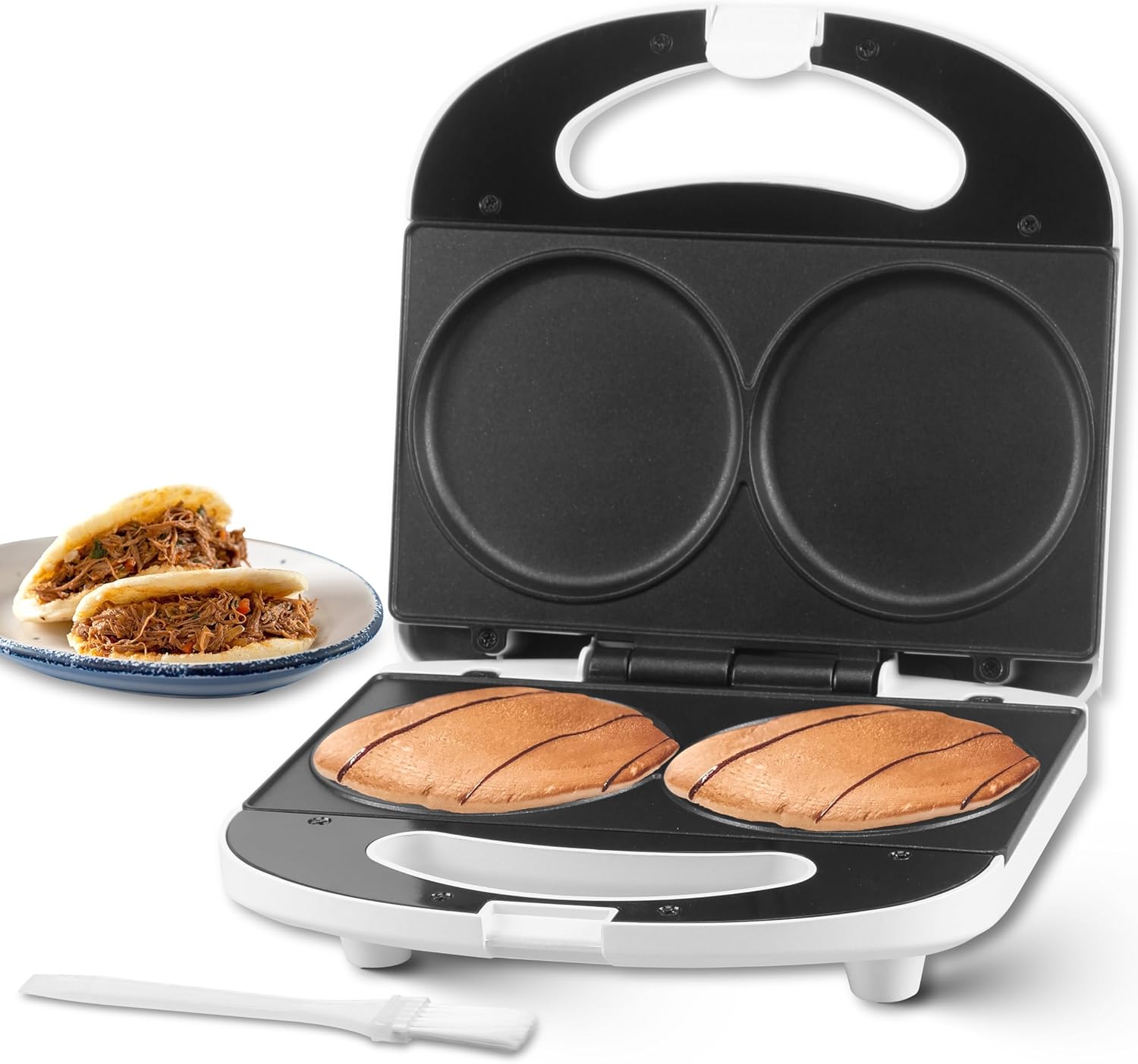 SugarWhisk Double Mini Pancake Maker Machine, Arepa Maker, 2 x 4-Inch Electric Pancakes Maker Griddle, Ideal for Pancakes, Cookies, Eggs, Arepas & Breakfast Sandwiches, 230V, UK Plug, White