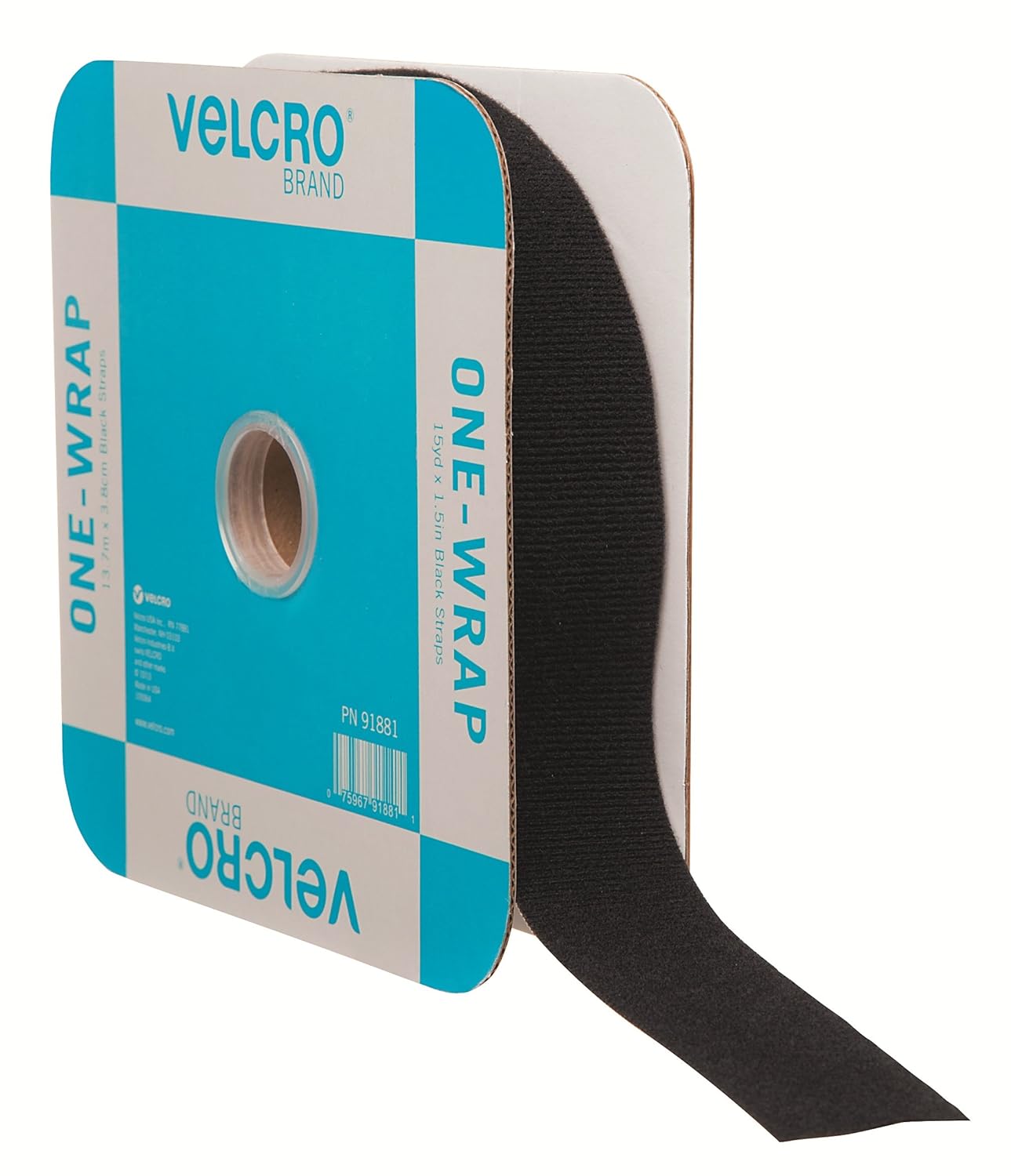 VELCRO Brand ONE-WRAP Double Sided Roll | 45 Ft | Cut to Length Straps Heavy Duty Extra Wide 1.5in | Bundling Ties Fasten to Themselves for Secure Hold, Black (91881)