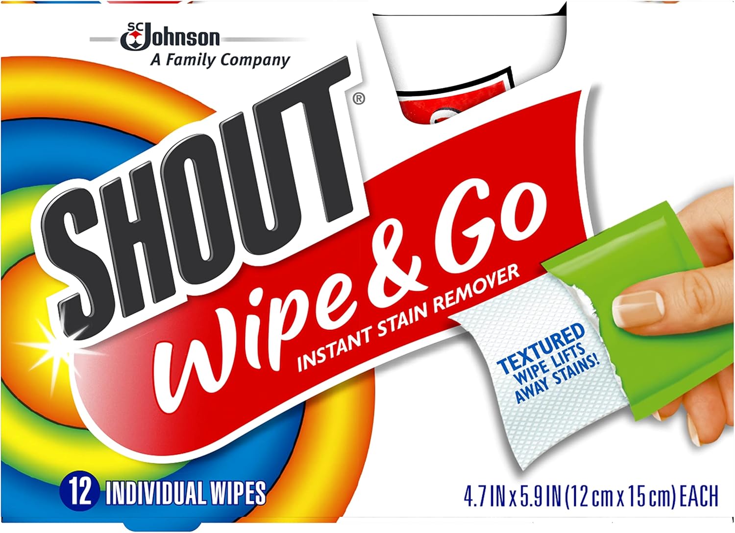 Shout Wipe and Go Instant Stain Remover, for On-The-Go Laundry Stains, 12 Count - Pack of 12 (144 Total Wipes)