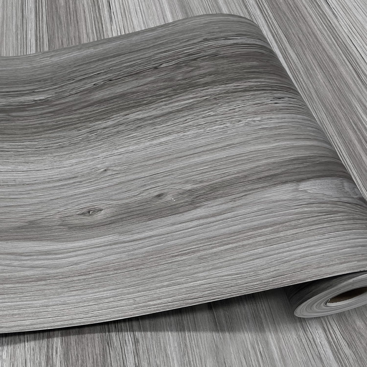 Wood Grain Peel and Stick Floor Tiles – 11.8” Width, Full Roll Length of 118" – Versatile Design for Any Space, Grey Self Adhesive Vinyl Flooring, Waterproof and Non-Slip Features