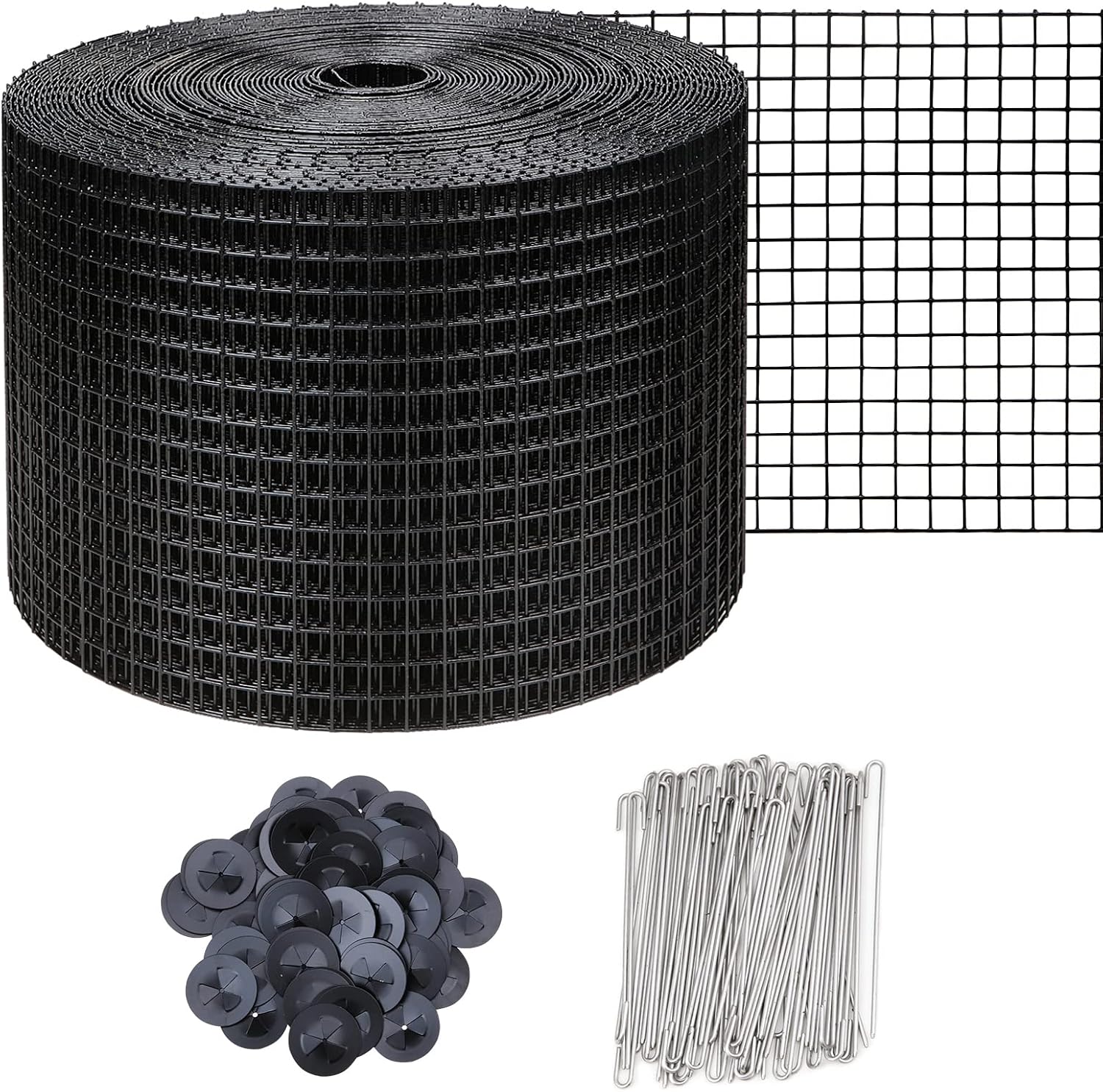 6in X 100ft Solar Panel Bird Guard,Solar Panel roof Protection net 1/2inch Mesh PVC Black Vinyl Coated Galvanized net 70 Fastener ClipsUsed for Bird,Animal Control