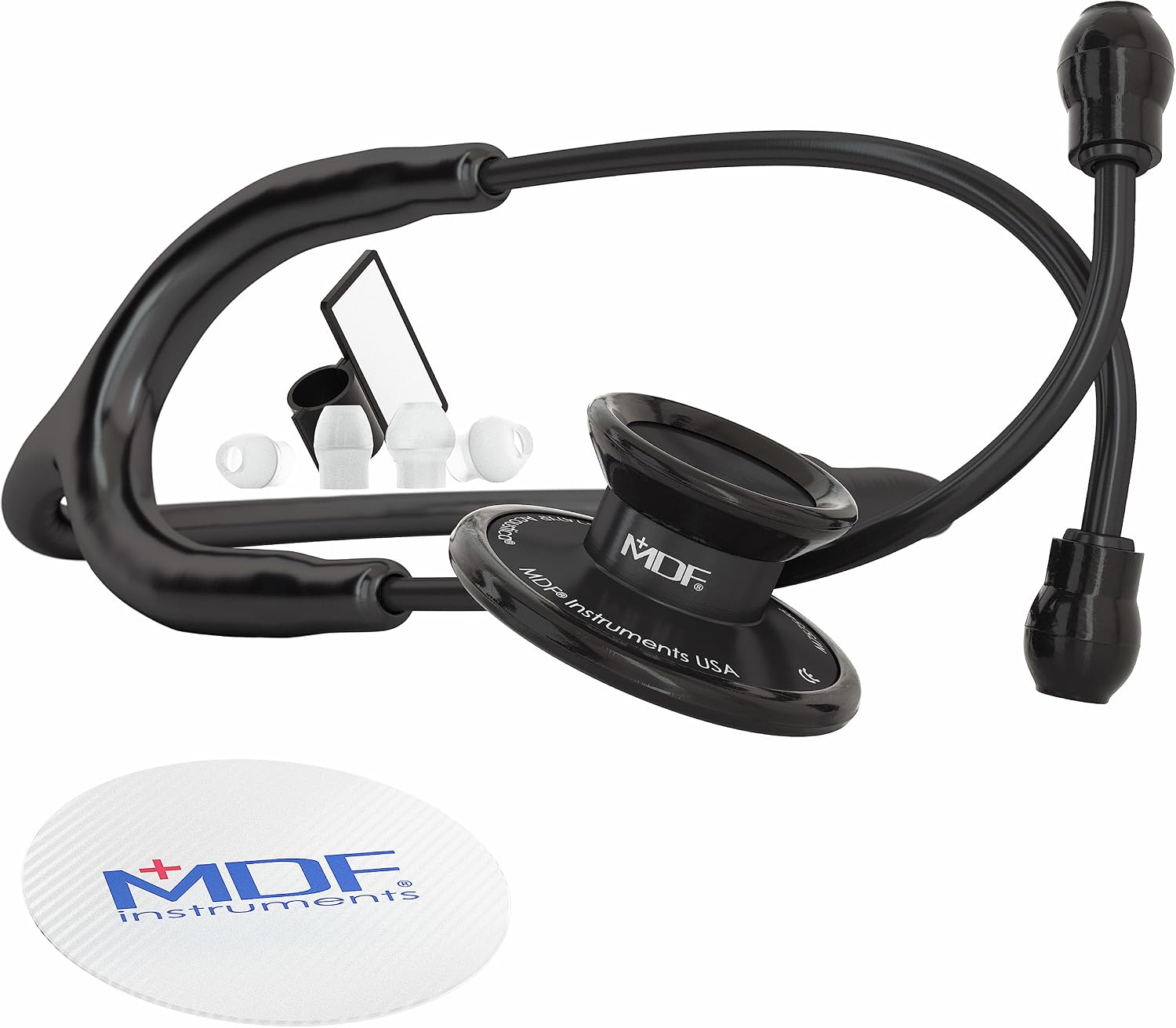 MDF Instruments, Acoustica Lightweight Stethoscope for Doctors, Nurses, Students, Home Health Use, Dual Head, Black Tube, Black Chestpiece-Headset, MDF747XPBO