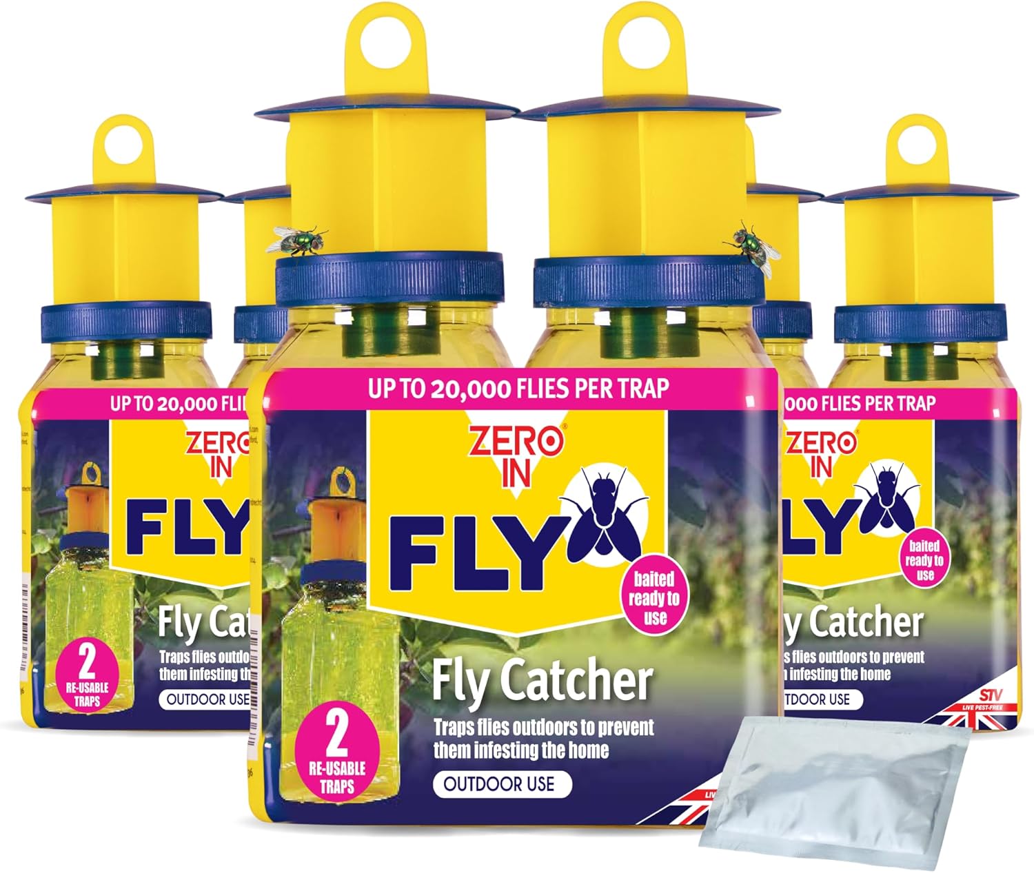 Zero In Outdoor Catcher - Ready-Baited Outdoor Fly Trap, Triple Pack - Non-Toxic, Insect Trap to Attract & Trap Bugs - Suitable for Garden & Outdoor Use, Lasts up to 2-3 Weeks