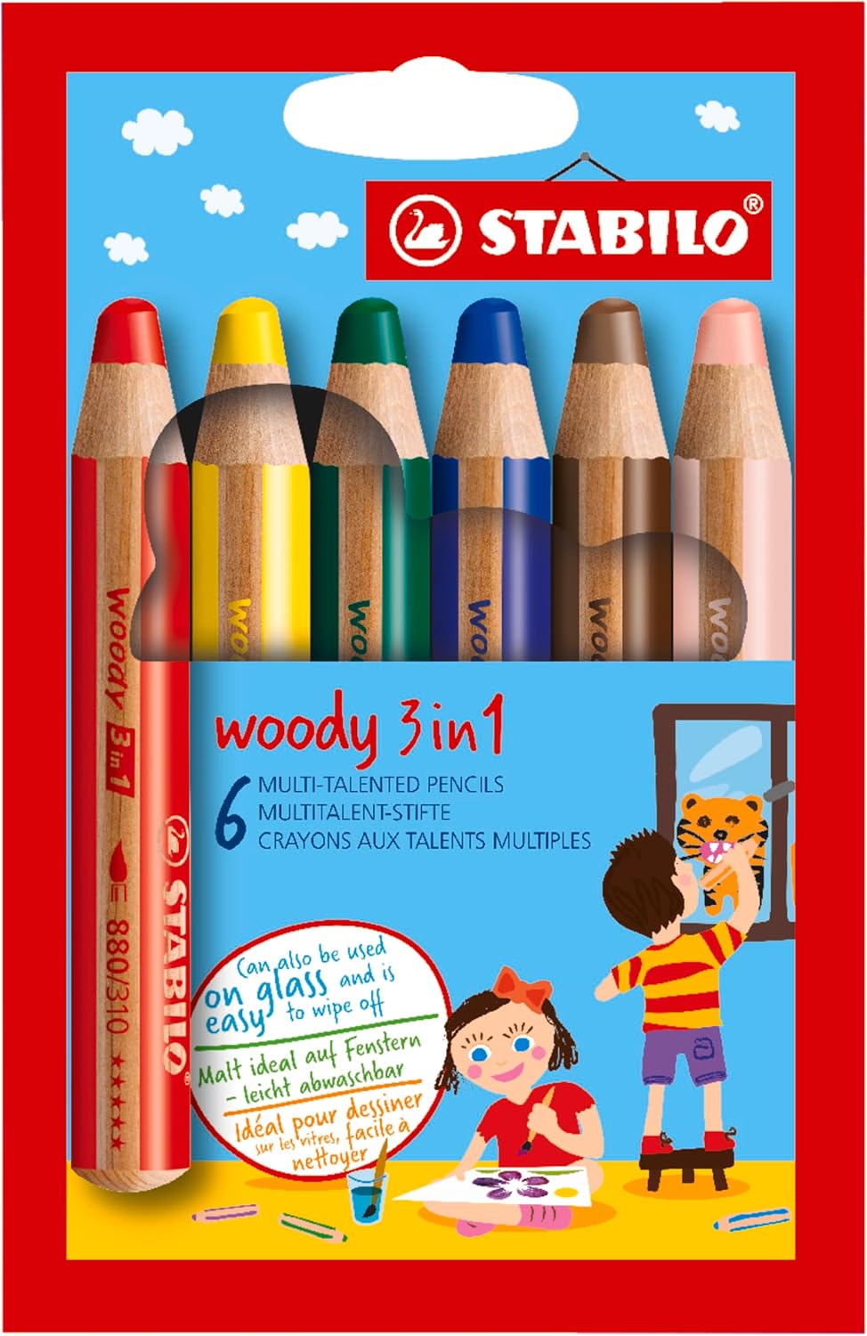 STABILO Multi-Talented Pencil woody 3 in 1 - Pack of 6 - Assorted Colors