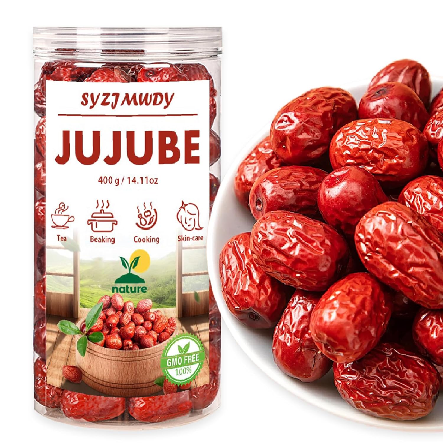 Premium Jujube Date, 400g/14.11oz Sweet Chewy Dates Bulk, Large-size Selected Red Date pitted, Dried Jujubees Fruit for Snacking Brewing Tea Soup Baking Oatmeal.