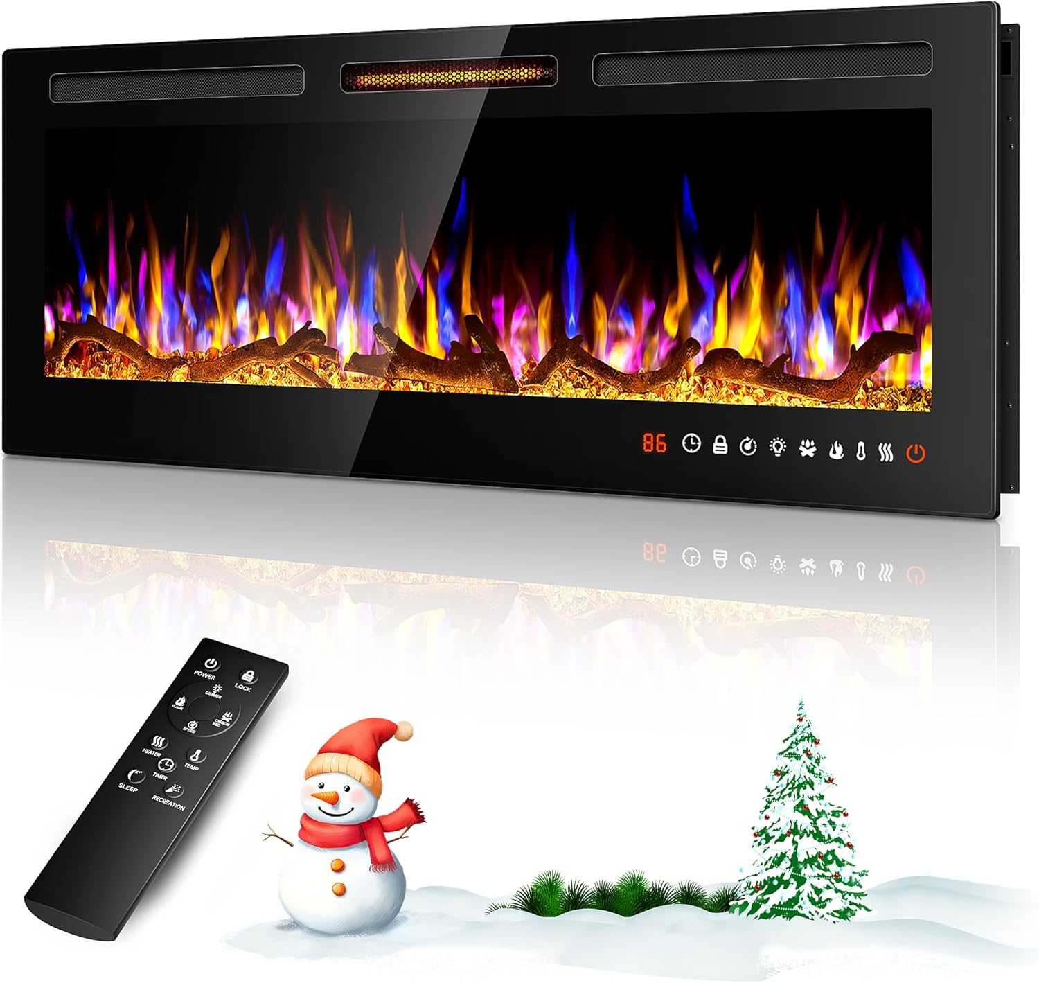 ALPACA 50" Slim Electric Fireplace Recessed and Wall Mounted,Wall Fireplace and Freestanding Linear Fireplace, with Remote Control,13 Adjustable Flame Color and 5 Brightness, 750W/1500W