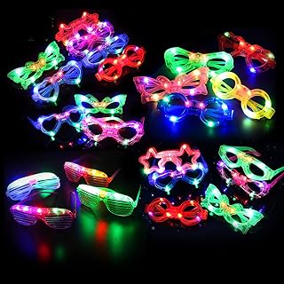 21 Pcs LED Glasses 7 shapes 6 LED Glow In The Dark Party Supplies Favor for Kids Adults shutter heart round star butterfly Glow Sticks Light Up Glasses fit Birthday Halloween Christmas Valentine's Day