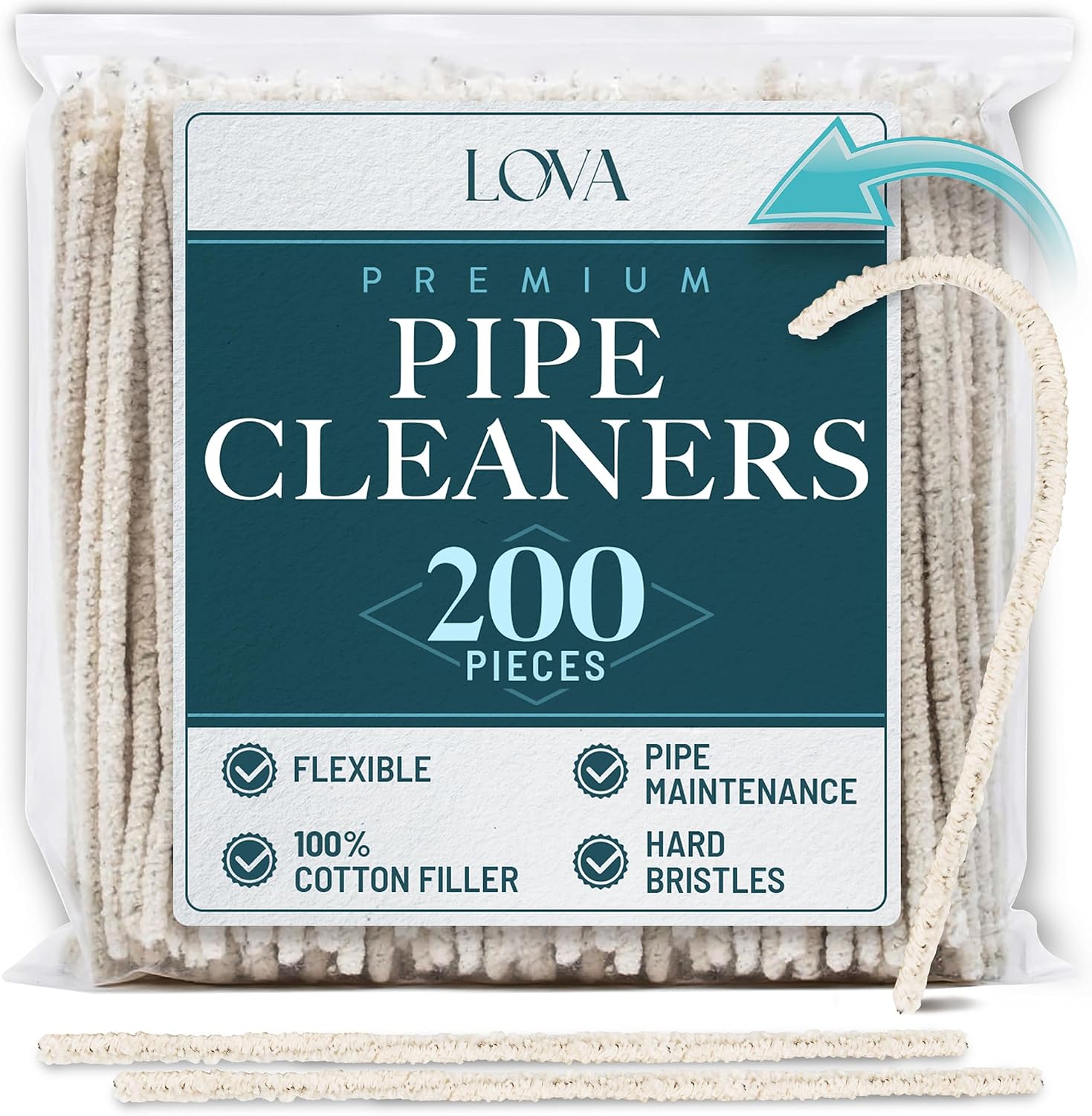 Pipe Cleaners Bulk 200 Pack – LOVA Hard Bristle, 6 Inch, Steel Wire Core – Pipe Cleaners for Cleaning Tobacco Pipes, Glass Pipes, Stems & Bowls – Stiff Bristles Scrub, Cotton Core Absorbs