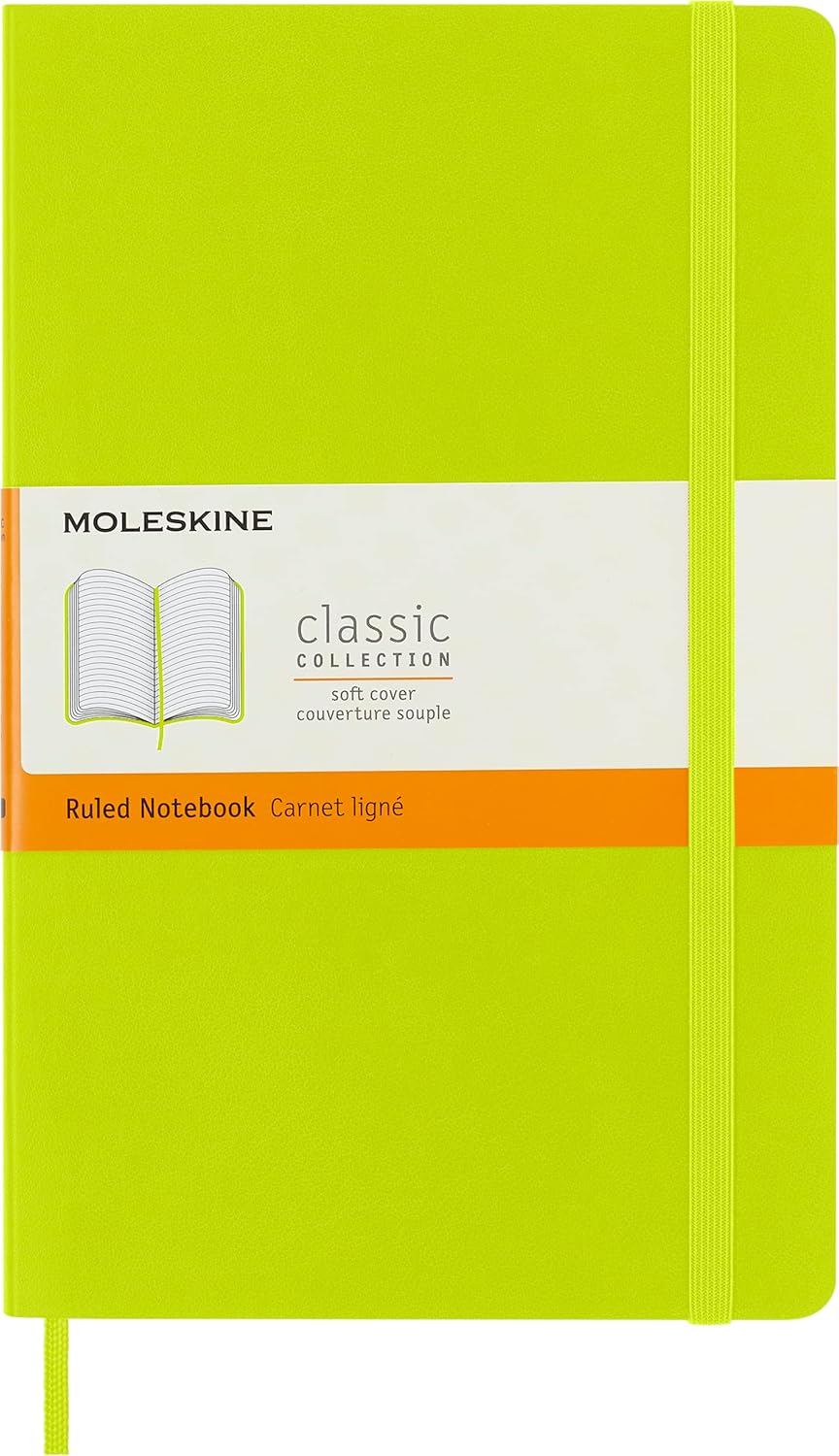Moleskine - Classic Notebook, Ruled Notebook, Soft Cover and Elastic Closure, Size Large 13 x 21 cm, Colour Lemon Green, 192 Pages