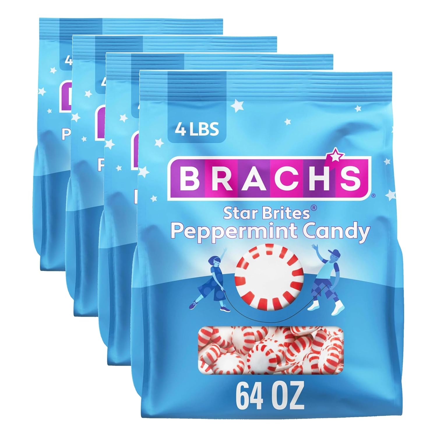 Brach's Star Brites,Peppermint,Individually Wrapped,Made With Real Peppermint Oil,64oz,360ct,(Pack of 4)