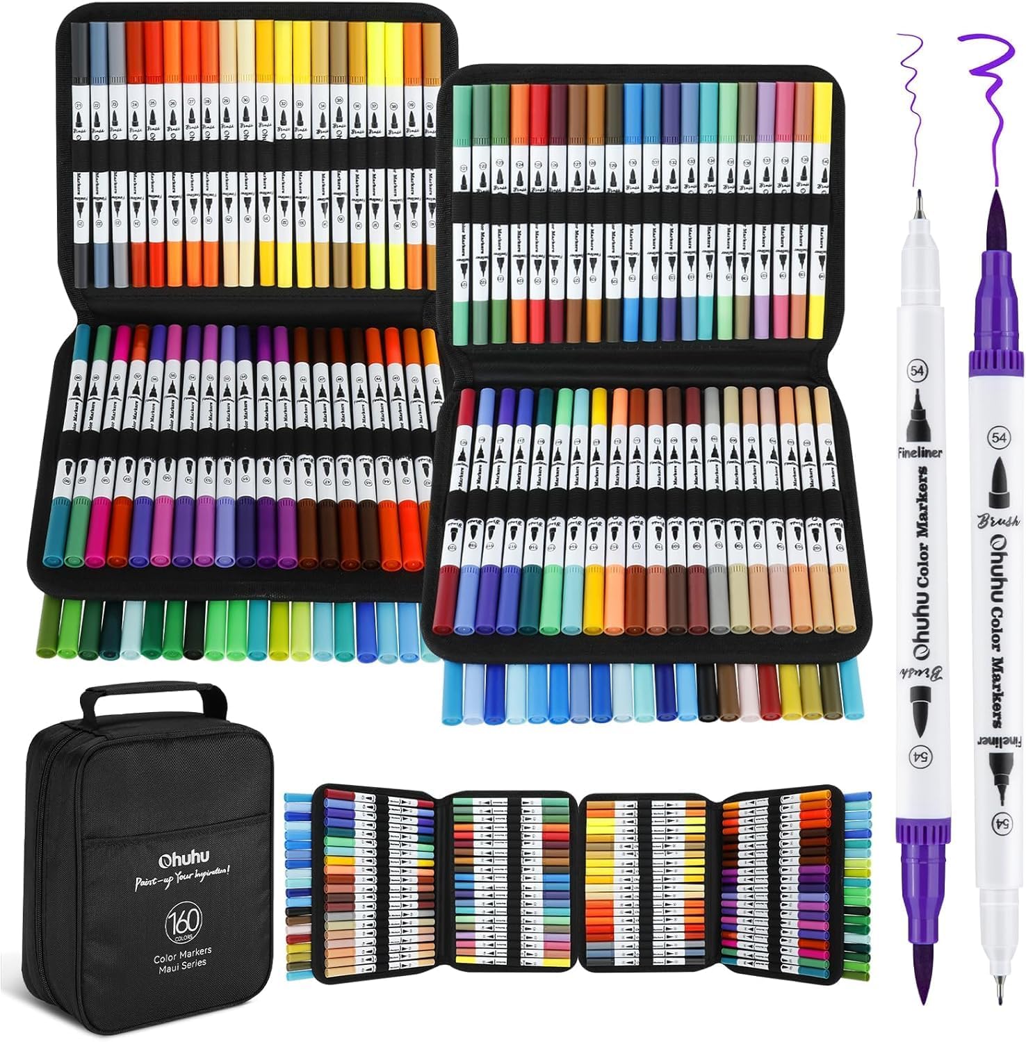 Ohuhu Colouring Pens 160 Fineliner & Brush Water-Based for Art Colouring