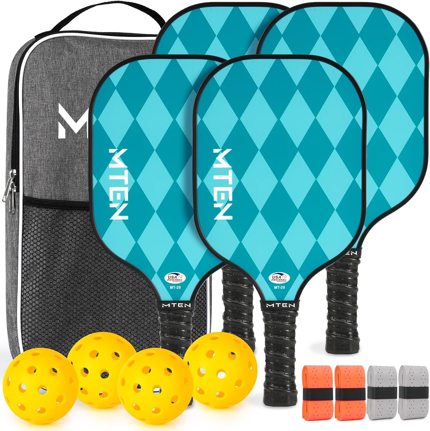 MTEN Pickleball Paddles Set of 2/4/1, USAPA Approved Fiberglass Rackets