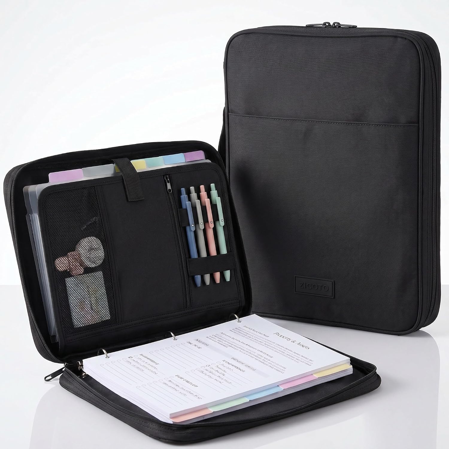 Sturdy 3 Ring Zipper Binder with Strap for School - 1 Inch, 5-Tab Dividers