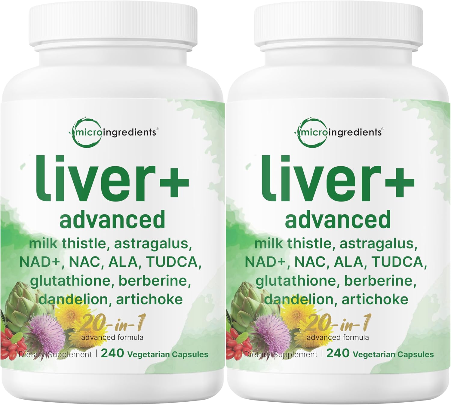 Liver Advanced, 480Veggie Capsules | 20-in-1 Complex + Milk Thistle, Dandelion, NAD, NAC, ALA, TUDCA, Glutathione, Artichoke, Turmeric, & Astragalus | Non-GMO, Gluten Free