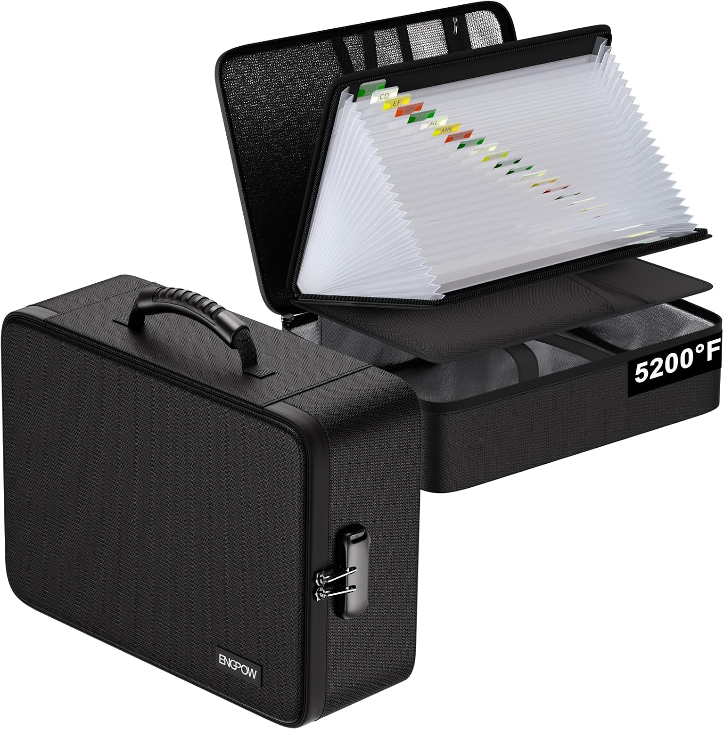 ENGPOW Fireproof Document Box with Lock,5200℉ Multi-Layer File Organizer | Soft Case,with 25 Pocket Accordion File Folder,Water Resistant,Storage for Important Documents,Laptop,for Home Office Travel