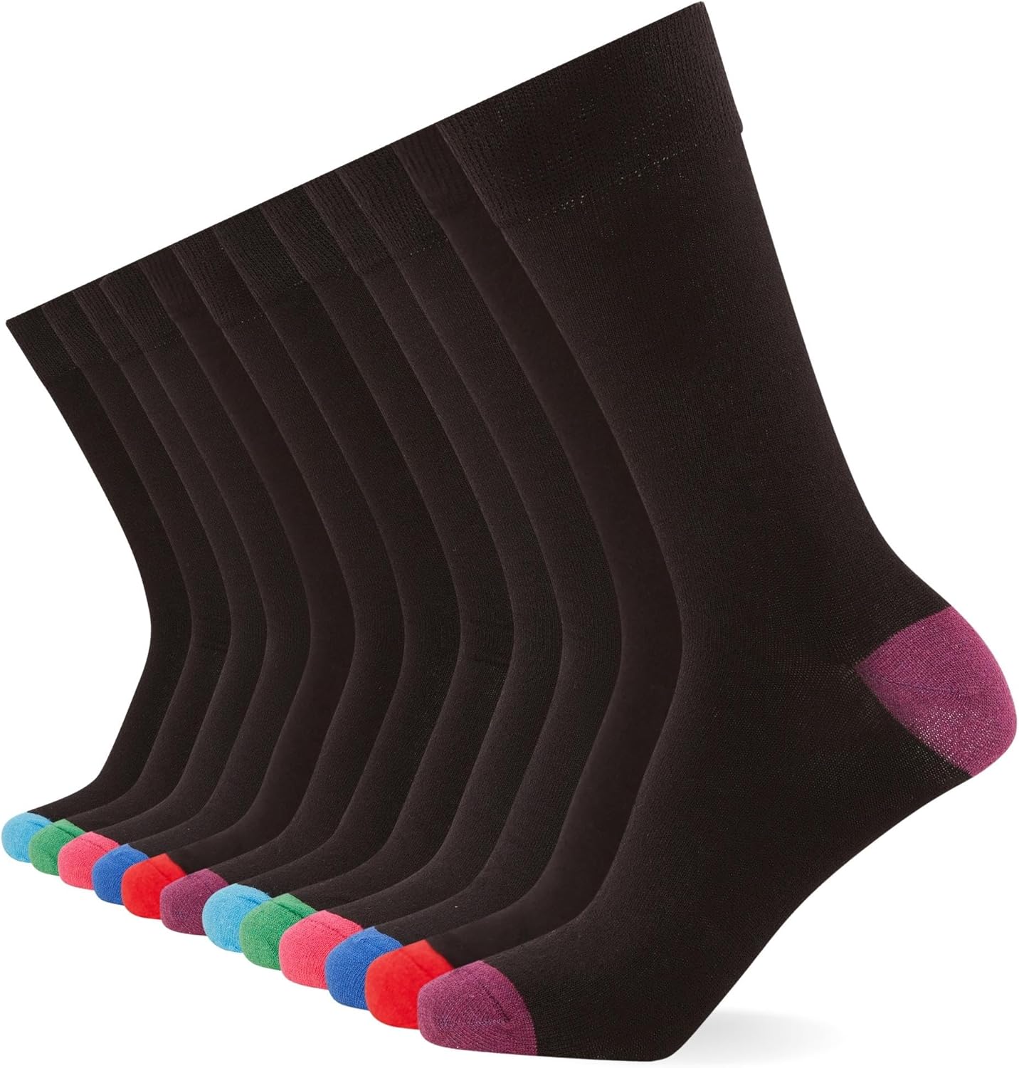 FM London 12-Pack Smart Mens Socks - Breathable Plain, Patterned, & Black Socks Men - Suitable for Work and Casual Wear - Soft and Insulated with Reinforced Heel & Toe