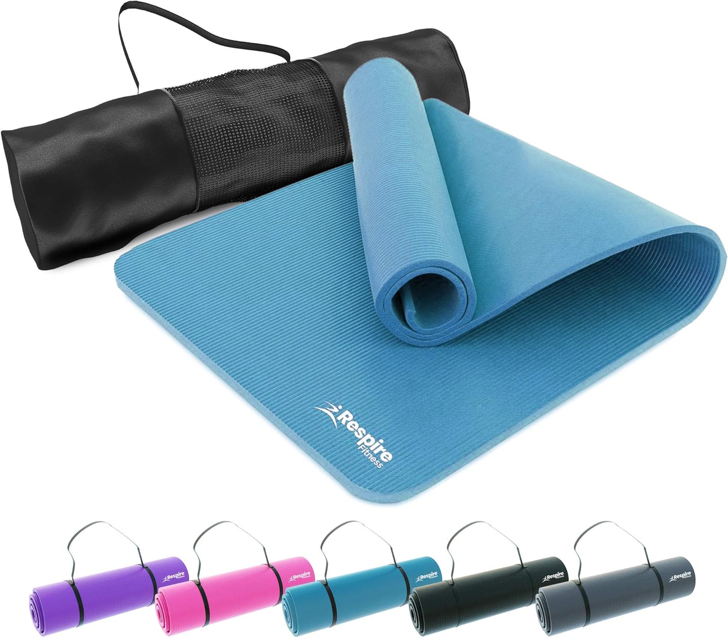 Respire Fitness Yoga Mat for Men and Women, 185 x 57 cm, Extra Thick 15mm Cushion with Smooth and Ribbed Surfaces, Non-Slip Sweat Resistant Material for Pilates, Stretching, Fitness, and Meditation