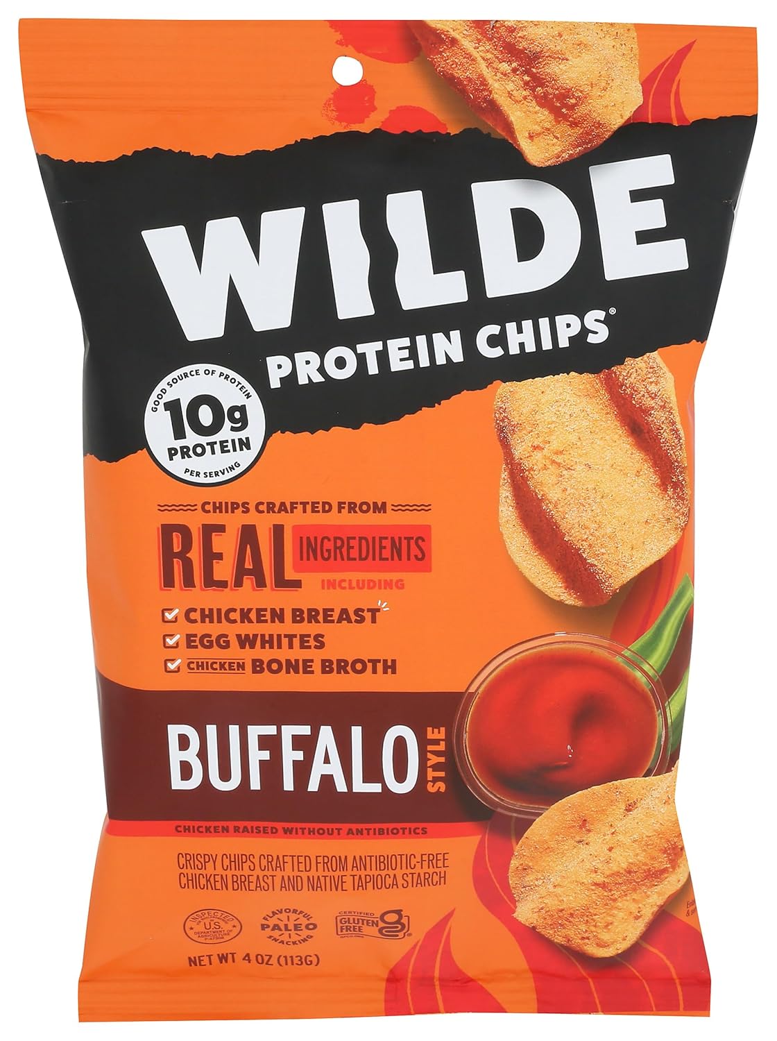 Wilde Snacks Chips Protein Buffalo, 4 oz