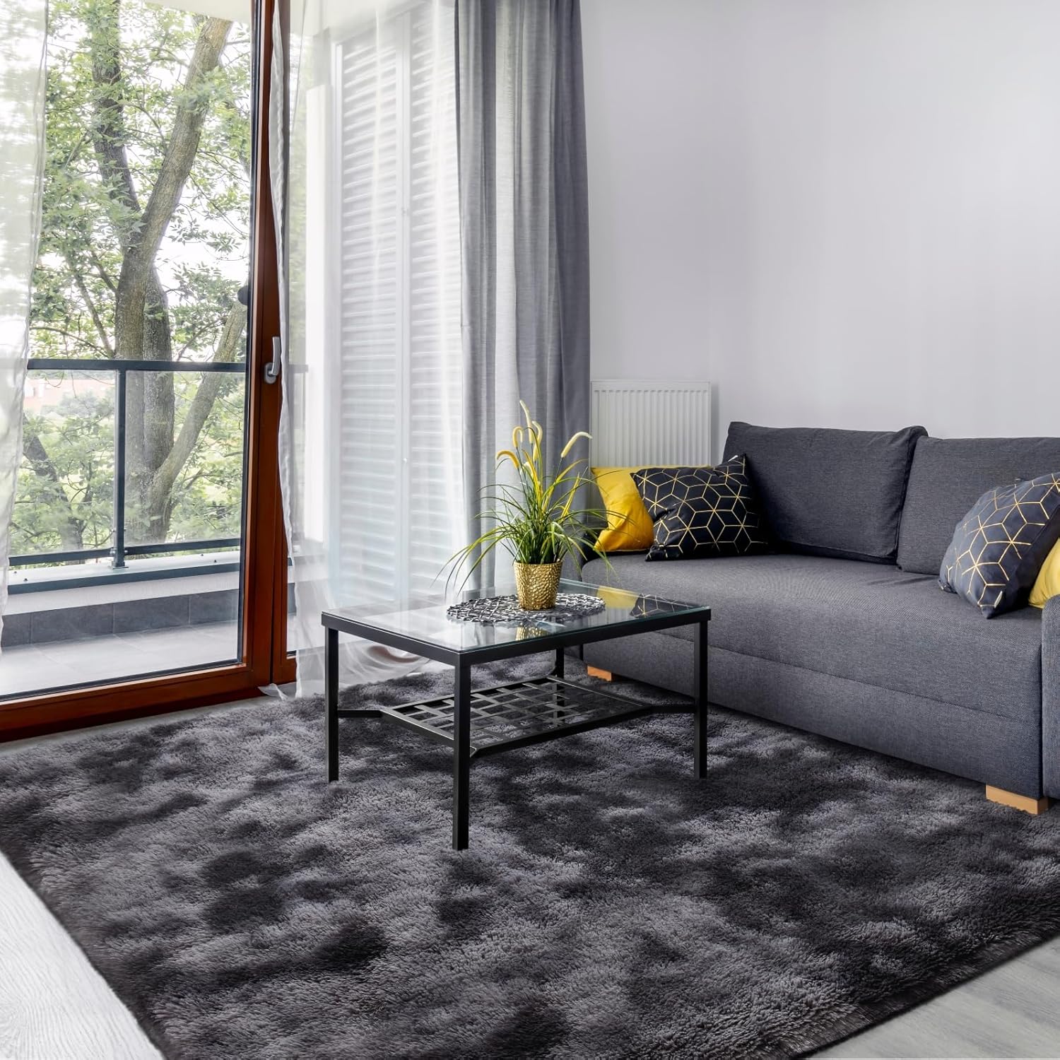 SOANNY Living Room Area Rug, Large Soft Fluffy Lounge Carpet for Bedroom Dorm Nursery Kids Room, Luxury Tie-Dyed Shag Throw Rug for Home Decor, Dark Grey, 240x300 cm