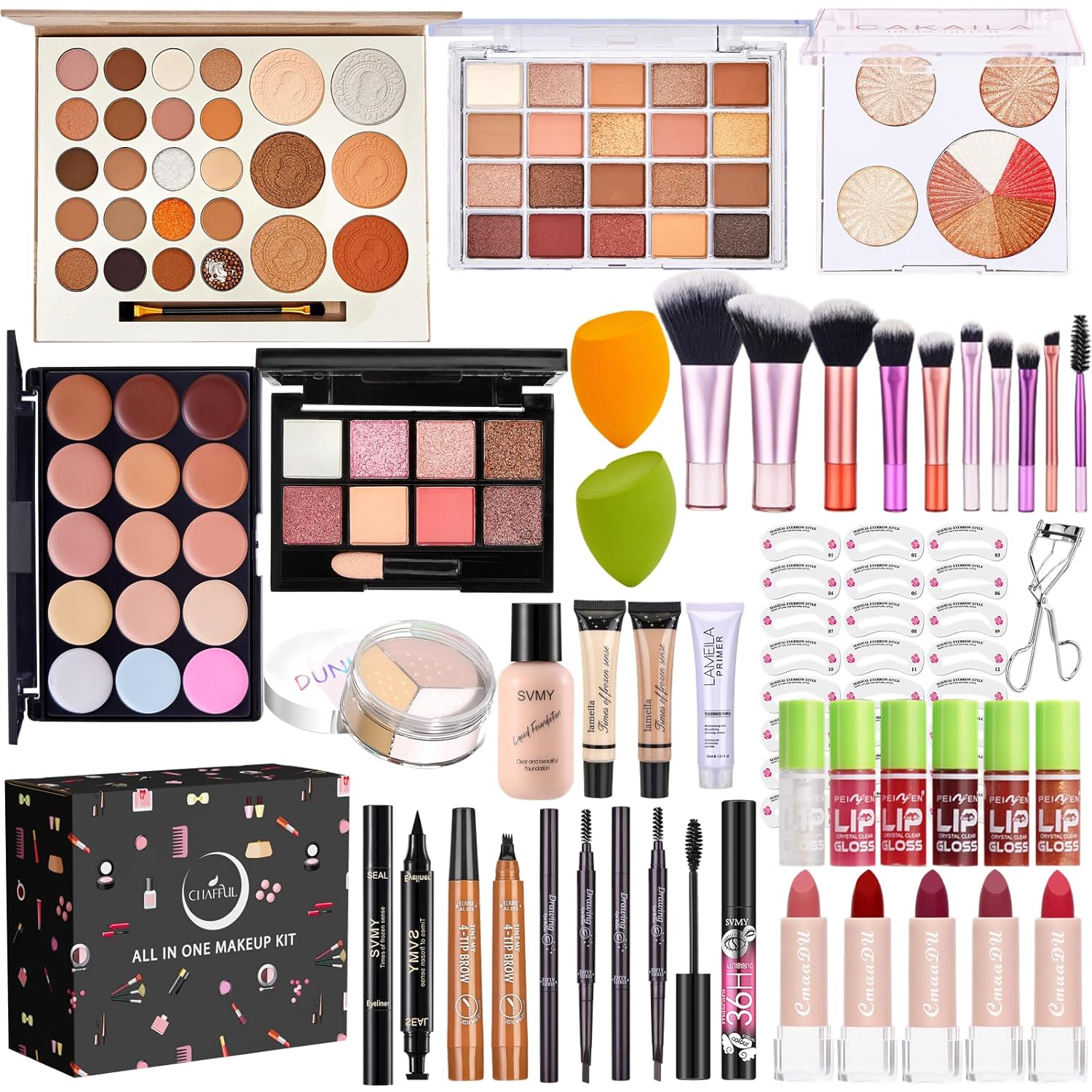 All in One Makeup Kit, Makeup Kit for Women Full Kit, Make Up Gift Set for Women, Makeup Essential Bundle Includes Foundation Eyeshadow Palette Concealer Lipstick Eyeliner Mascara Cosmetic Brush Set