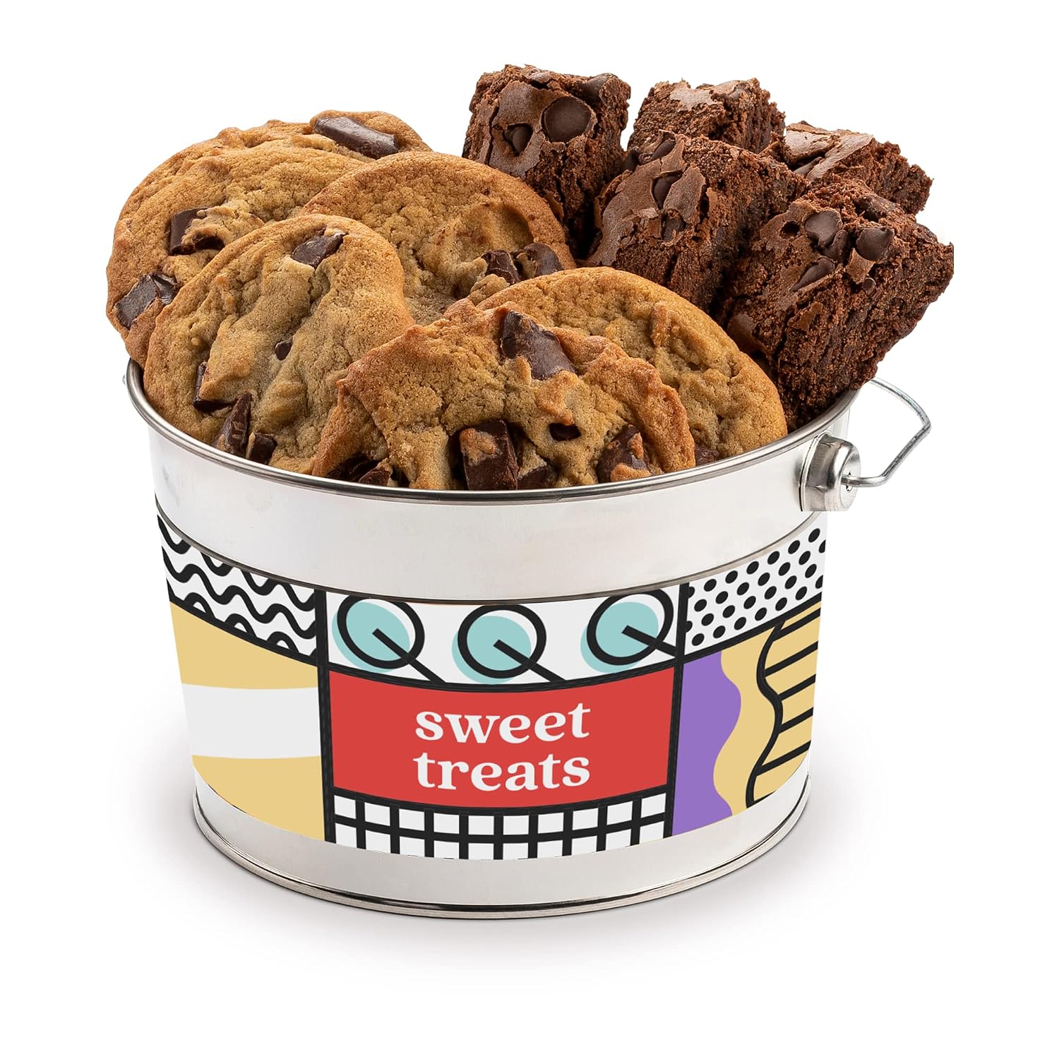 David’s Cookies Sweet Treats Gourmet Cookies Bucket Sampler With Chocolate Chip Brownies and Chocolate Chunk Cookies – Comes In A Reusable Tin Bucket - Ideal Gift To Family And Friends 1.3 Lbs