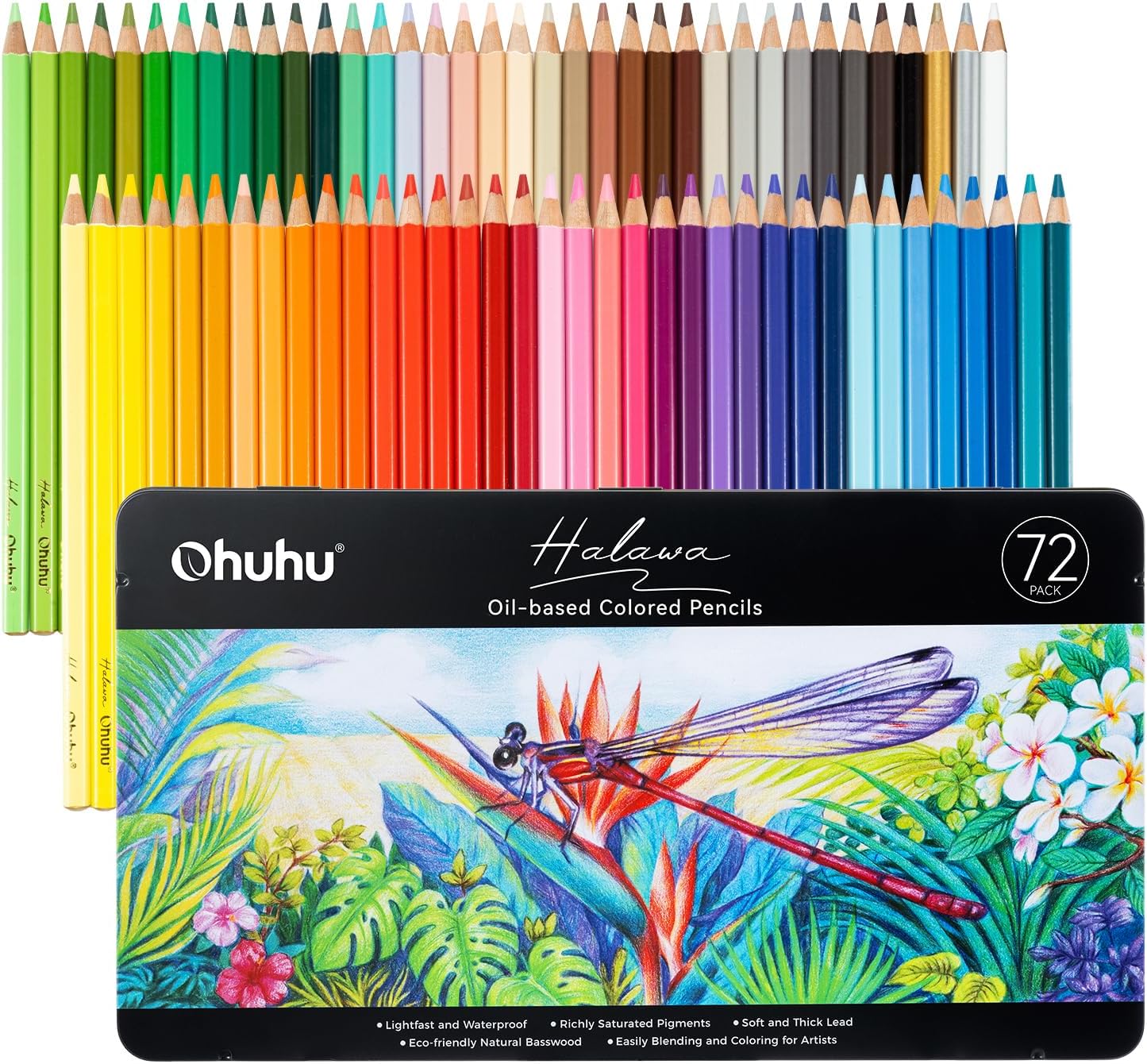 Ohuhu Colouring Pencils, 72 Blendable High Pigmentation Soft and Thick Core 4mm Oil-based Lead Coloured Pencils for Professionals Artists Adults Students Drawing Sketching Portrait - Halawa Series