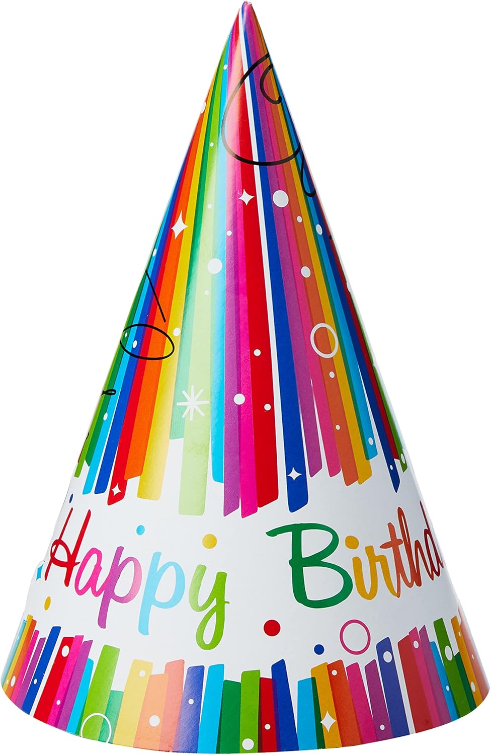 Rainbow Ribbon Birthday Party Paper Hats (21cm Tall) Pack of 8 - Colorful Festive Caps for Fun Celebrations