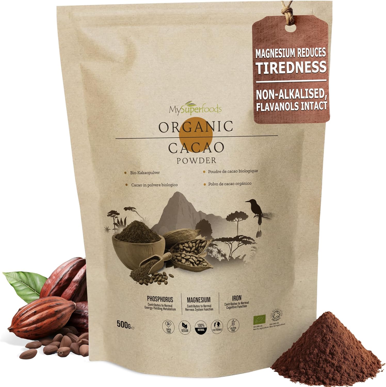 MySuperfoods Organic Cacao/Cocoa Powder 500g, Unsweetened, Non-Alkalised