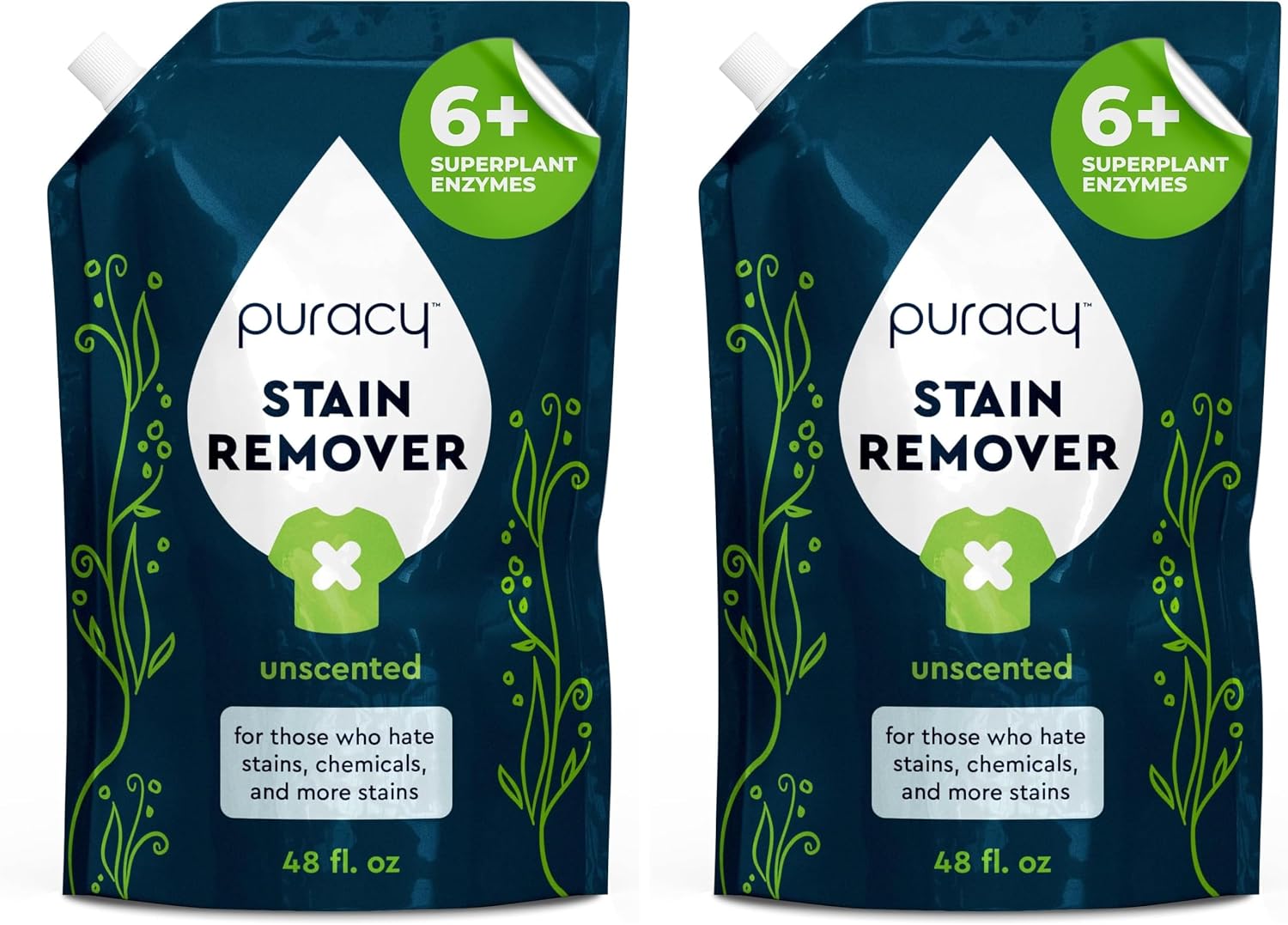 Puracy Stain Remover, Travel and Laundry Stain Cleaner for Clothes, Baby Essentials, Kids Stains, Oil and Fabric Spot Cleaner, (Stain Remover Spray, 48 fl oz) (Pack of 2)