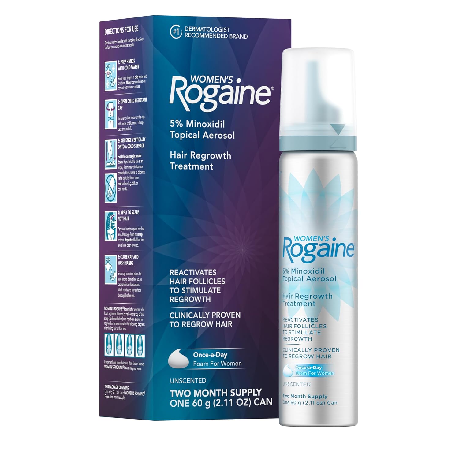 Women's Rogaine 5% Minoxidil Foam, 2-Month Supply, 2.11 oz