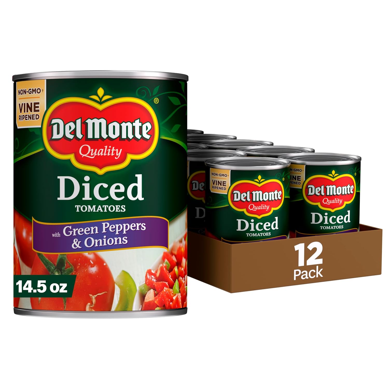 Del Monte Canned Diced Tomatoes with Green Peppers and Onions, 14.5 Ounce (Pack of 12)