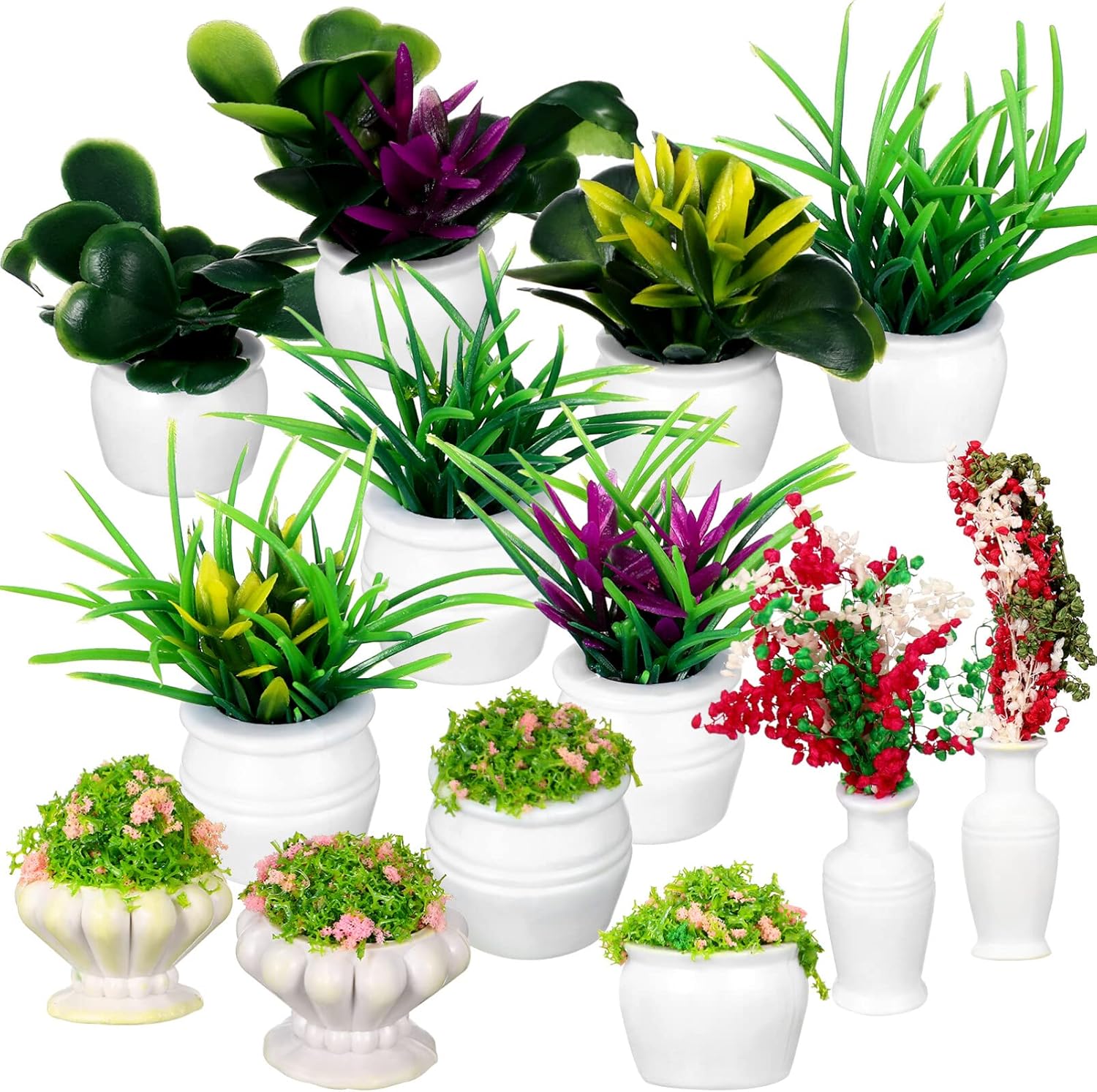 ABOOFAN 13Pcs Dollhouse Miniature Plant Mini Potted Plants Model Fake Greenery Ornament Fairy Garden Dollhouse Accessories Decoration