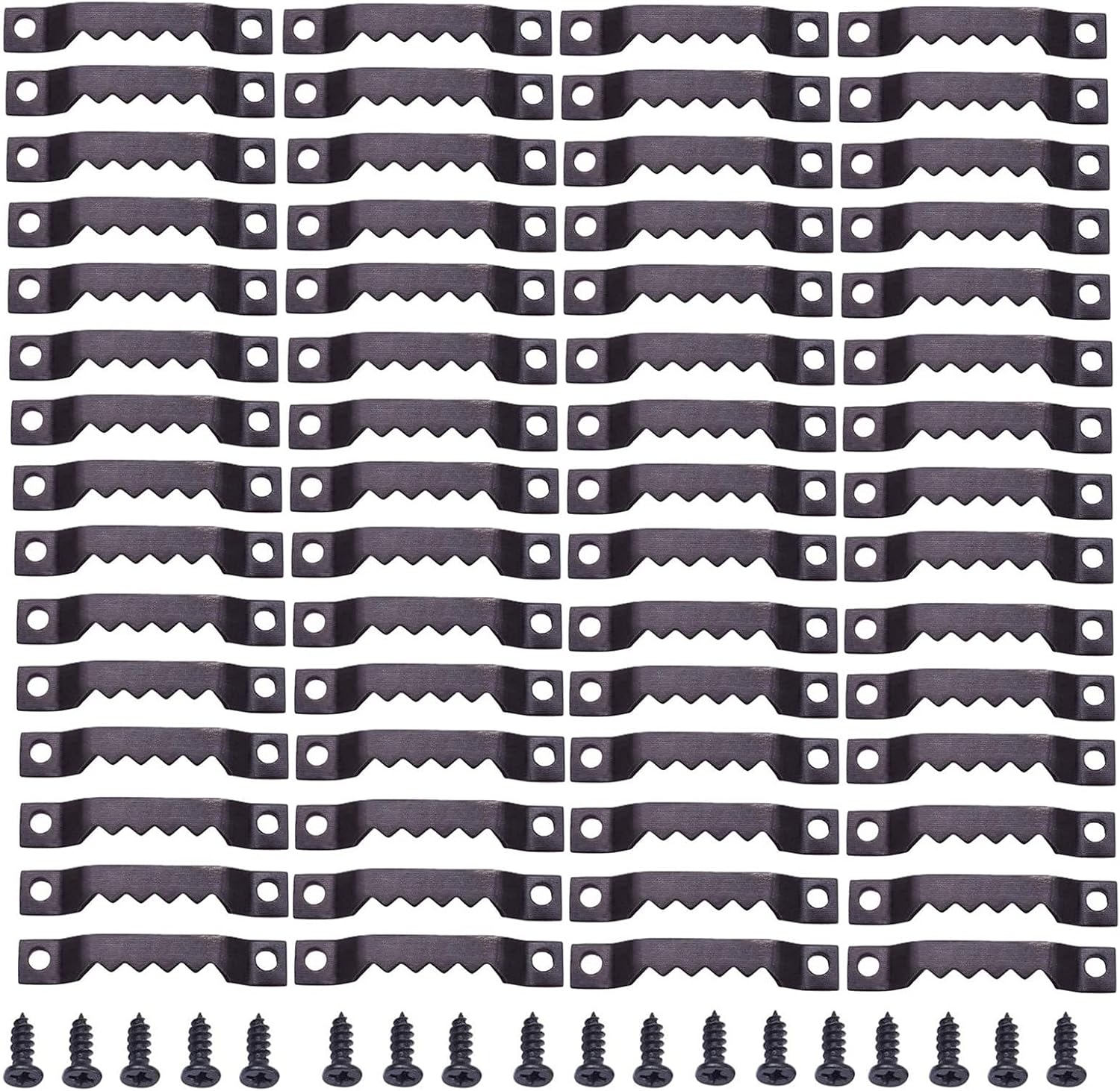 100 Pack Small Swatooth Picture Hangers Black Metal Photo Frame Hanging Kit with Screws for Hanging Wooden Frames Paintings Clock Artwork