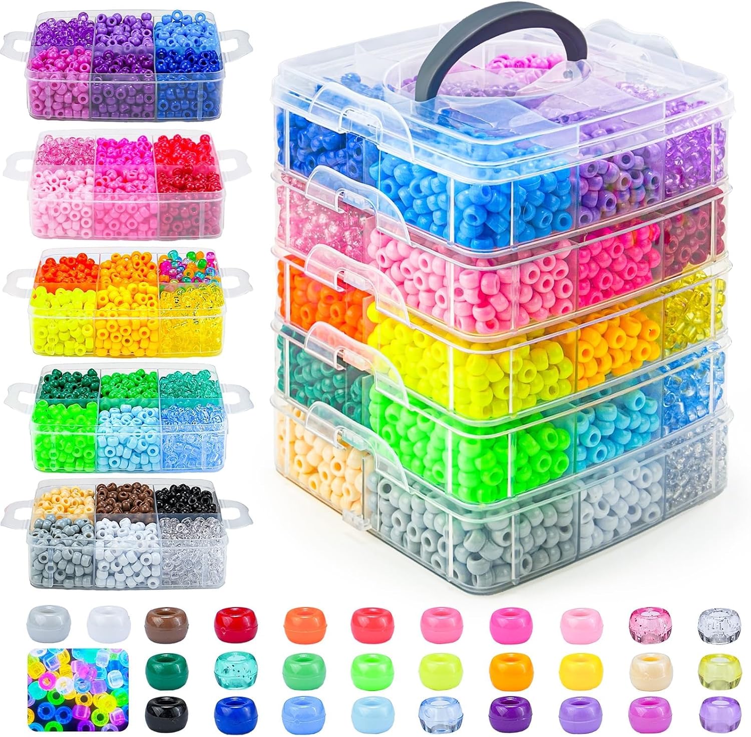 Gionlion 6000+ PCS Pony Beads 30 Assorted Colors Includes Glow in the Dark Bead, Kandi Beads for Jewelry Making, Friendship Bracelet, 6x9mm Hair Bead for Braids in Shock Resistant Packaging