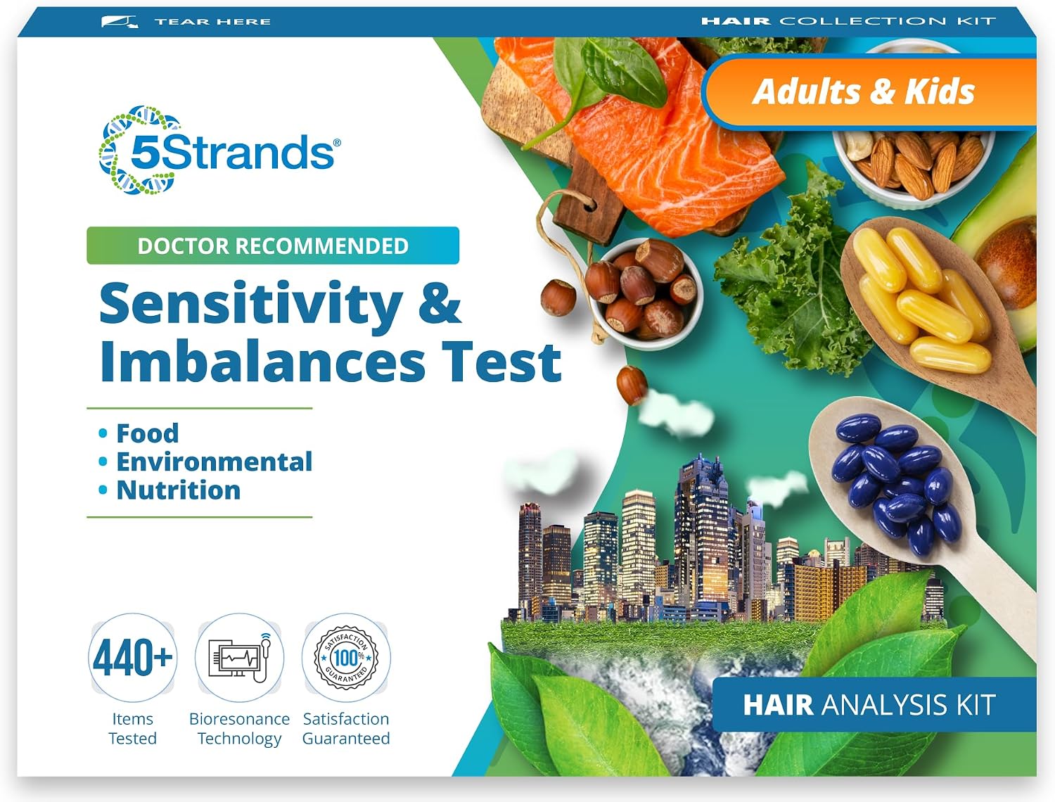 5Strands Intolerance & Deficiency Test, 444 Items Tested, Includes 3 Tests, Food Intolerance, Environment Sensitivity, Nutrition Imbalance, at Home Health Collection Kit, Results in 7 Days