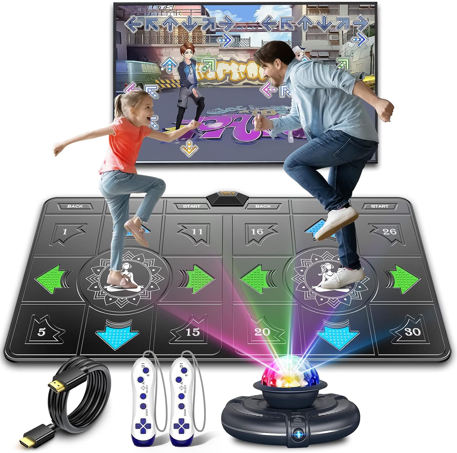 FWFX Dance Mat for Kids and Adults, Exercise & Fitness Dance Pad Game for TV, Double User Wireless Dancing Mat, Musical Electronic Dance Mats with HD Camera, for Girls & Boys Ages 6+