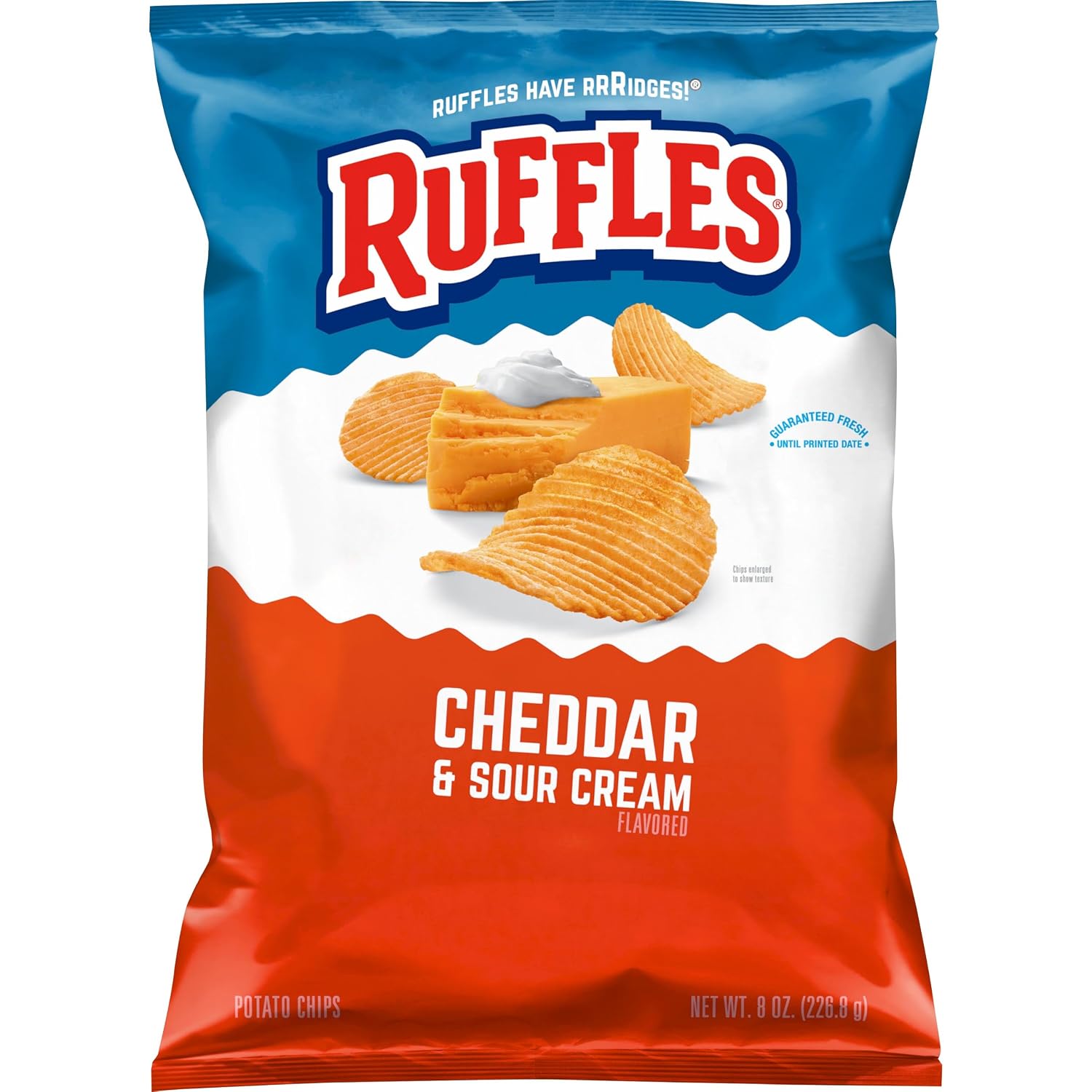 Ruffles Potato Chips, Cheddar Cheese & Sour Cream, 8 Ounce