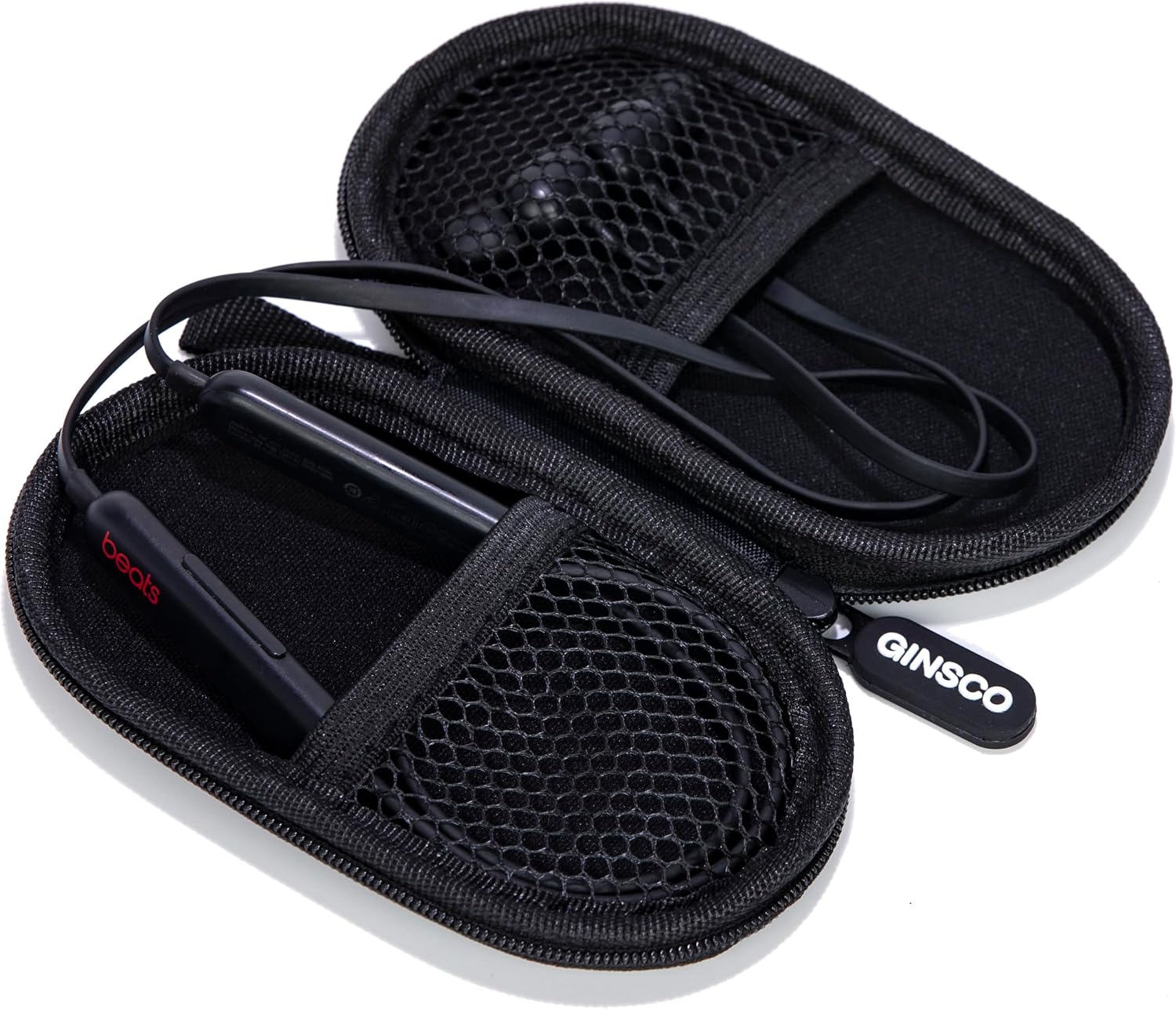 Ginsco Mini-Portable Case for Beats Flex Wireless Earbuds with Built-in Microphone Earphones, for Apple EarPods Headphones Wired Ear Buds/Samsung Galaxy Wired Earbuds Hard Case for Earphones(Black)