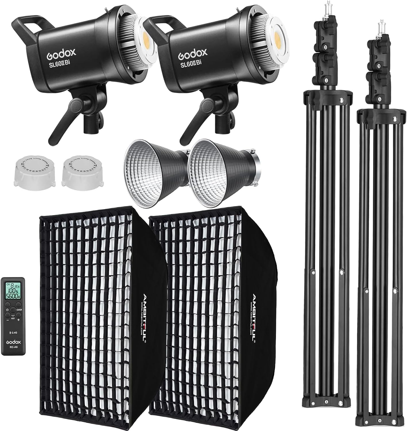 Godox 2 Packs SL60II-Bi 75W Bi-Color LED Video Light Kit,2800K-6500K