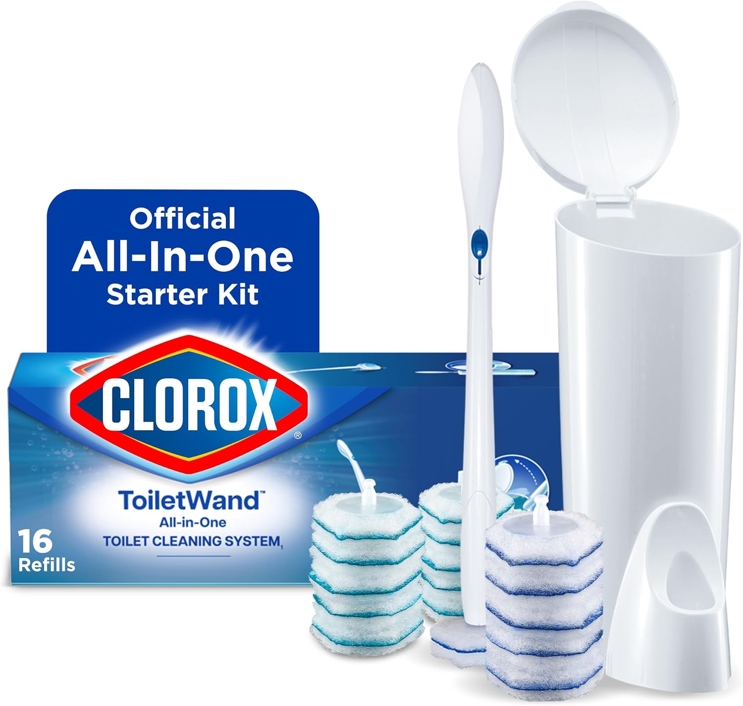 Clorox ToiletWand Toilet Cleaning Kit, 1 Starter Kit with 16 Refill Heads