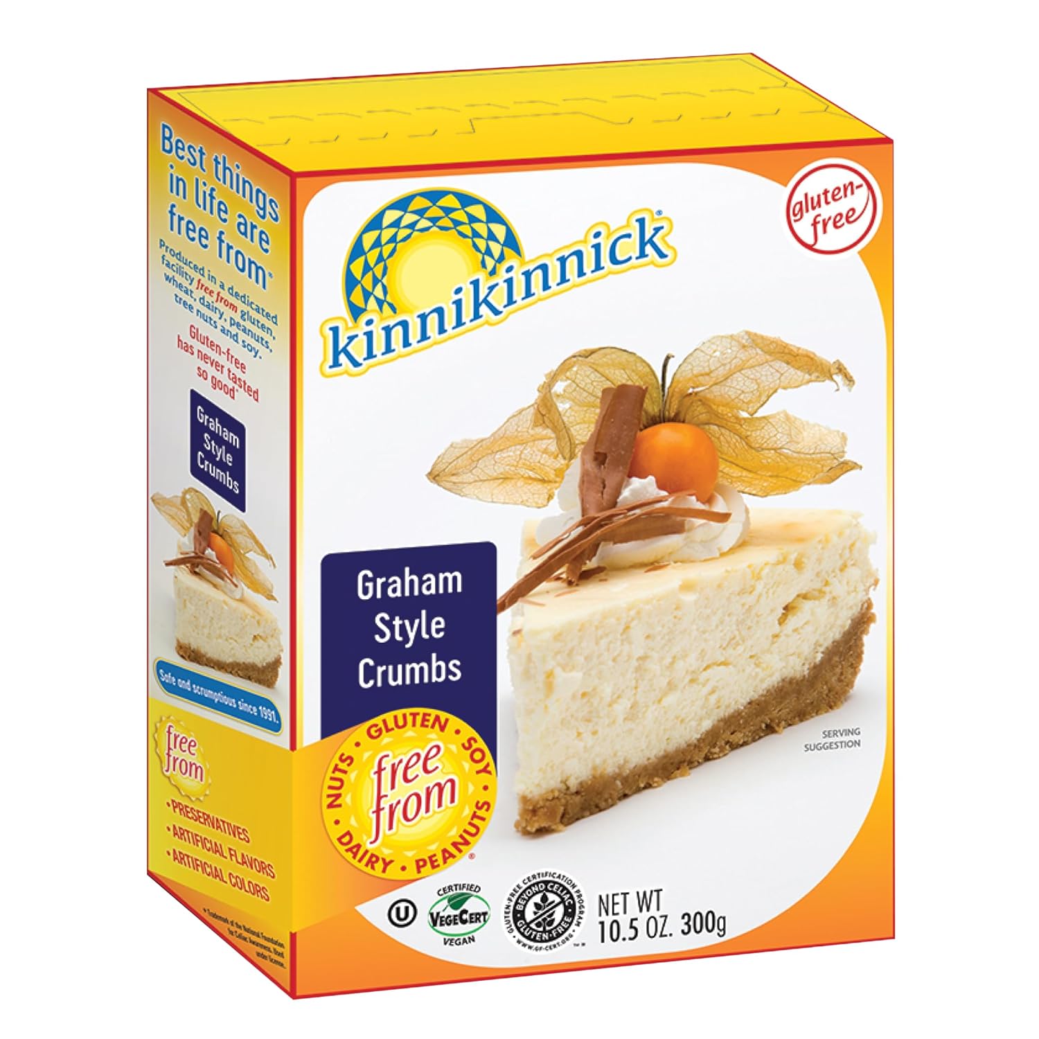 Kinnikinnick - Graham Style Crumbs - Gluten Free, Allergy Friendly Vegan Graham Cracker Crumbs - 10.5 oz. Box
