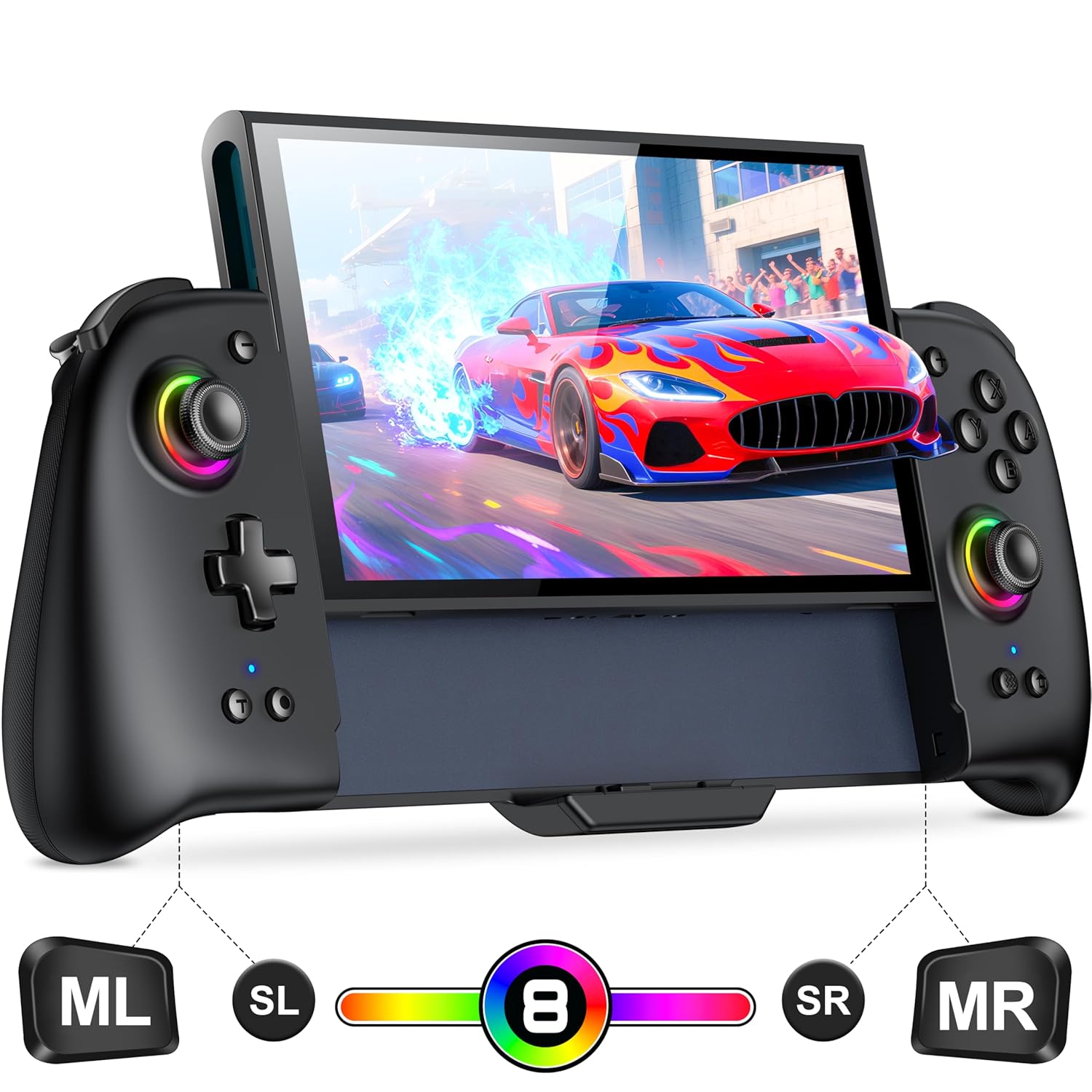 Gammeefy Switch 2 Controller – Hall Effect Joysticks & Enhanced Grip – One Piece Switch Joypad Replacement Switch 2 Pro Controller with 8-Color RGB Lighting, Turbo, Macros - Black, 7.9"