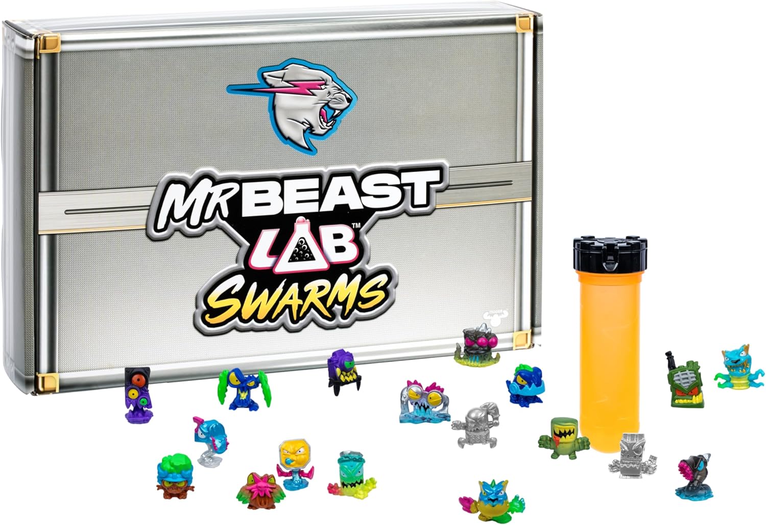 MrBeast Lab Swarms Series 2 Atomic Cash Case– 18-Pack Collectible Micro Beasts, Includes Exclusive Ultra Rare & Special Edition Figures, Reveal 2 with Water & Shake Test Tube, 1" Figures for Kids 5+