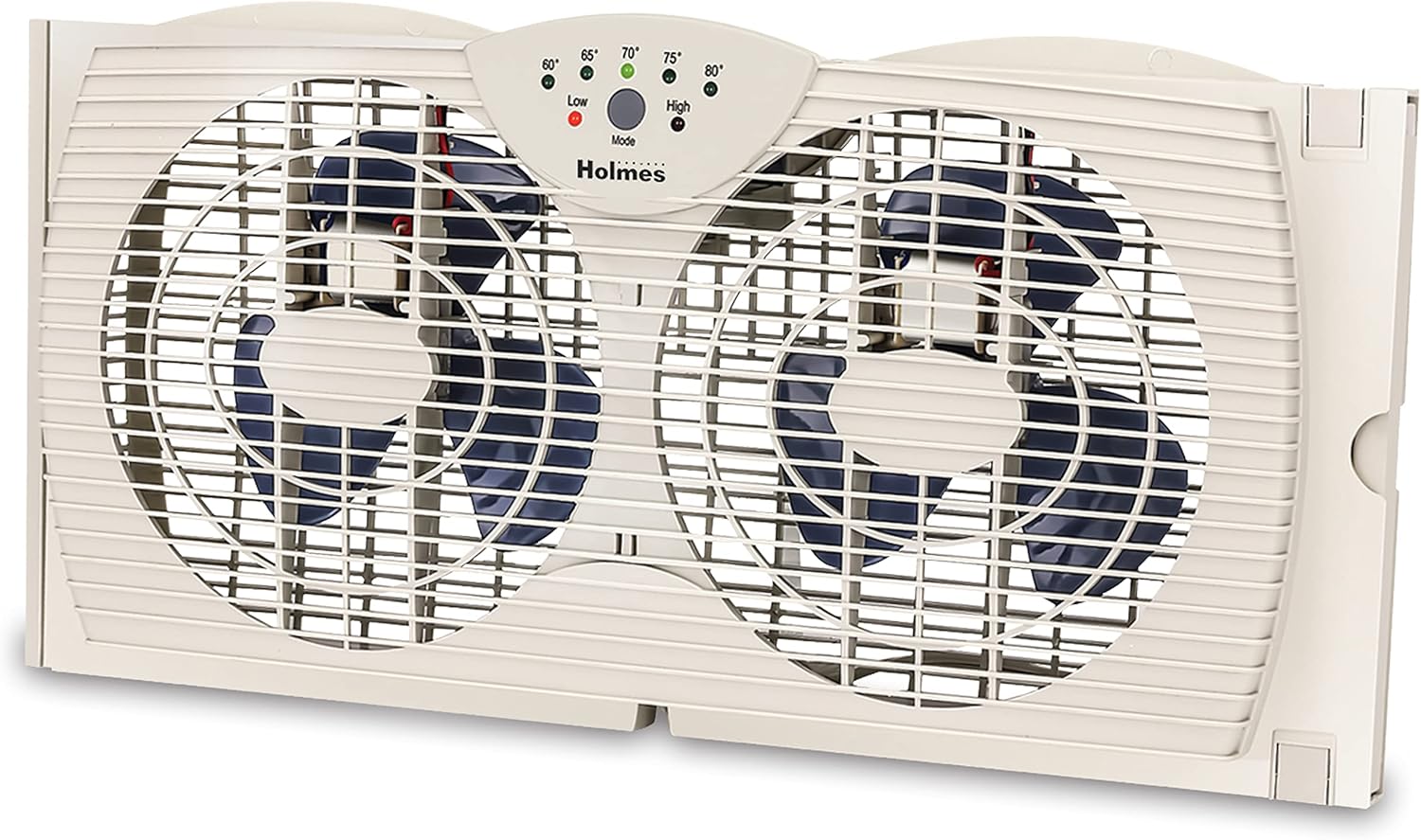 HOLMES Dual Blade Digital Window Fan with Programmable Thermostat Control, Dual 3 Blade Fans, 2 Speeds, Expandable Side Panel with Additional Extender Panels, White