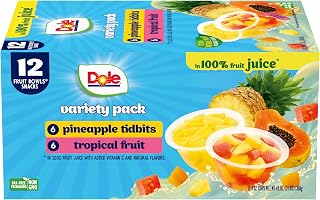 Dole Pineapple Tidbits and Tropical Fruit in 100% Juice Variety Pack - Dole Fruit Bowls Snacks - 4 oz Fruit Bowls - 12 Pack