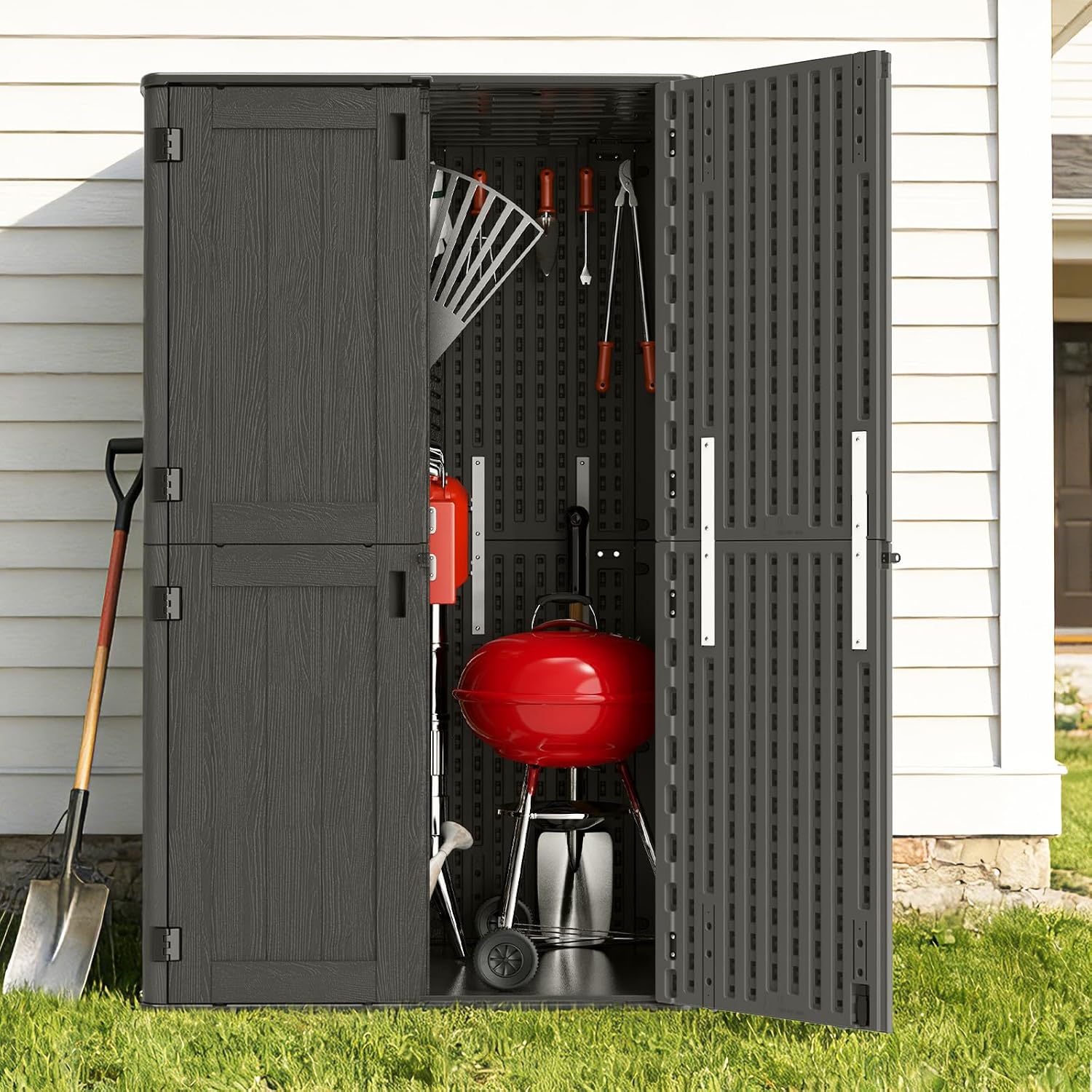Outdoor Storage Shed Waterproof, 61 Cu.Ft Tall Vertical Resin Sheds