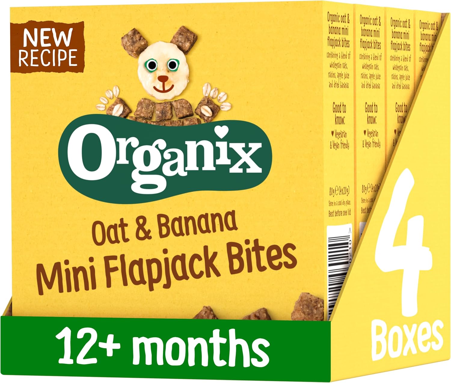 Organix Oat & Banana Flapjack Bites, 4 x (4 x 20 g Bags)